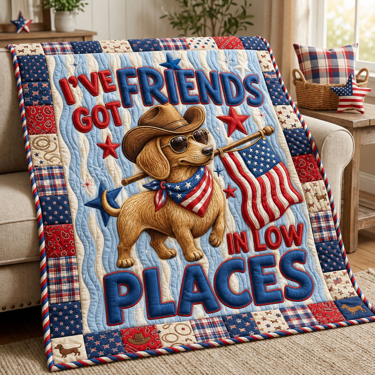 Wiener Dog America Pride  Quilted Blanket GFTOPND954