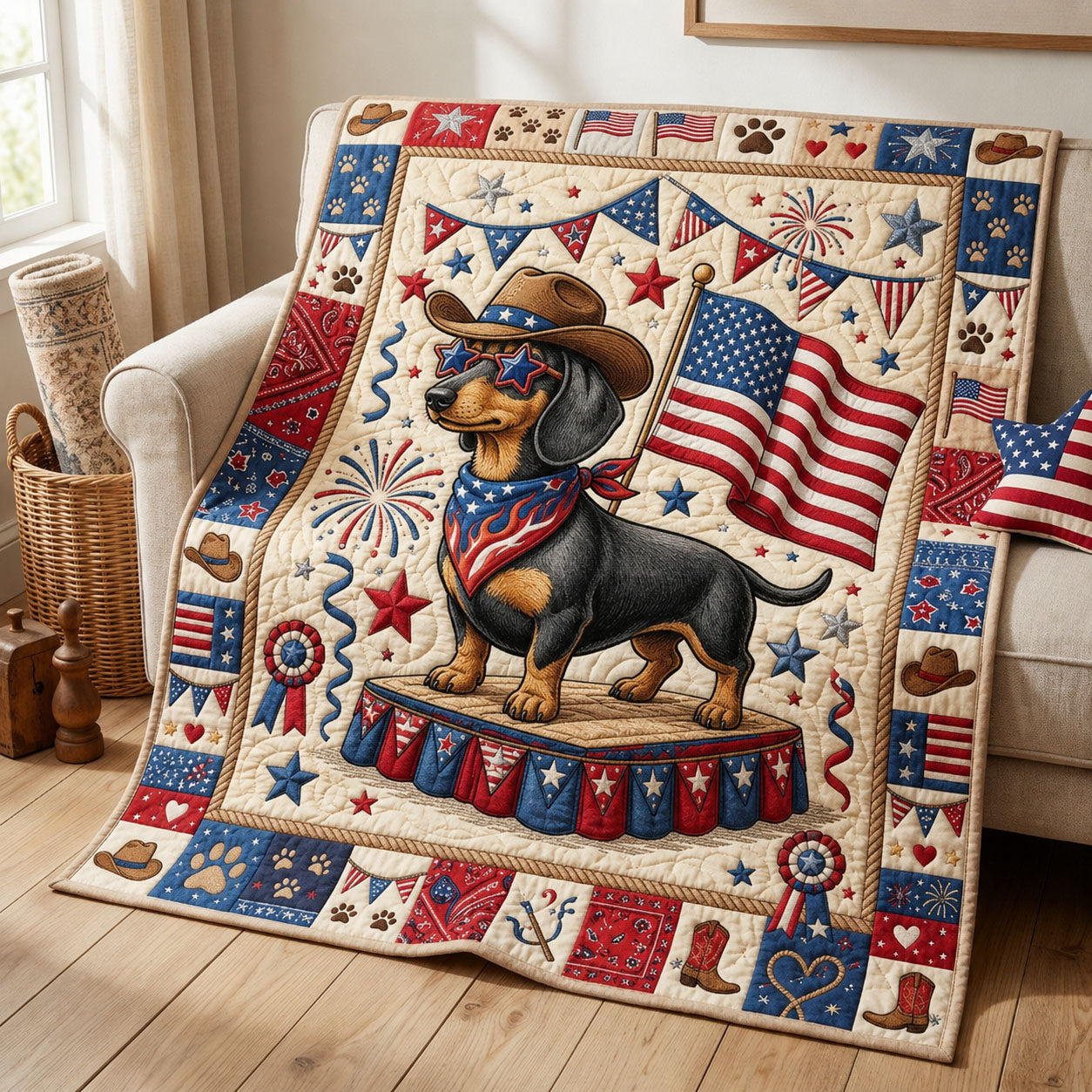 Wiener Dog America Pride  Quilted Blanket GFTOPND955