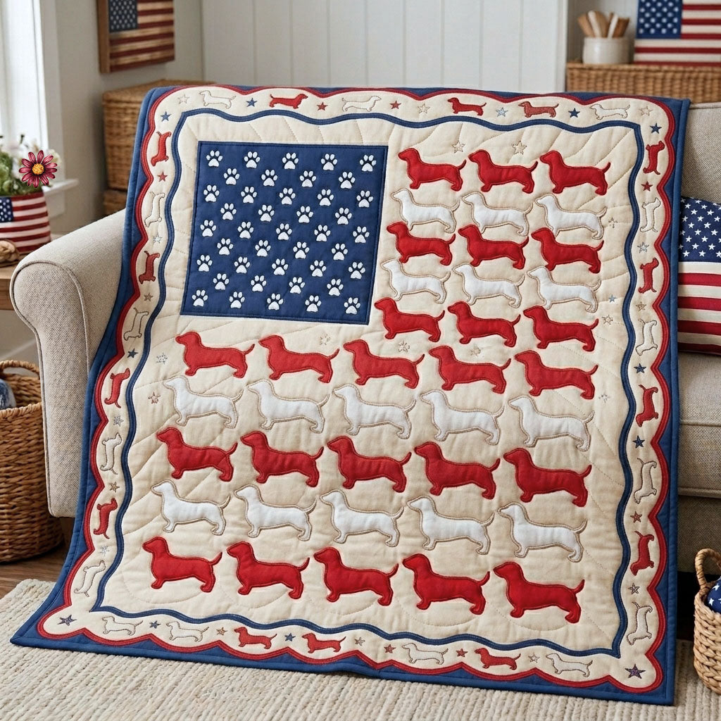Dachshund American Flag Quilted Blanket GFTOPND959