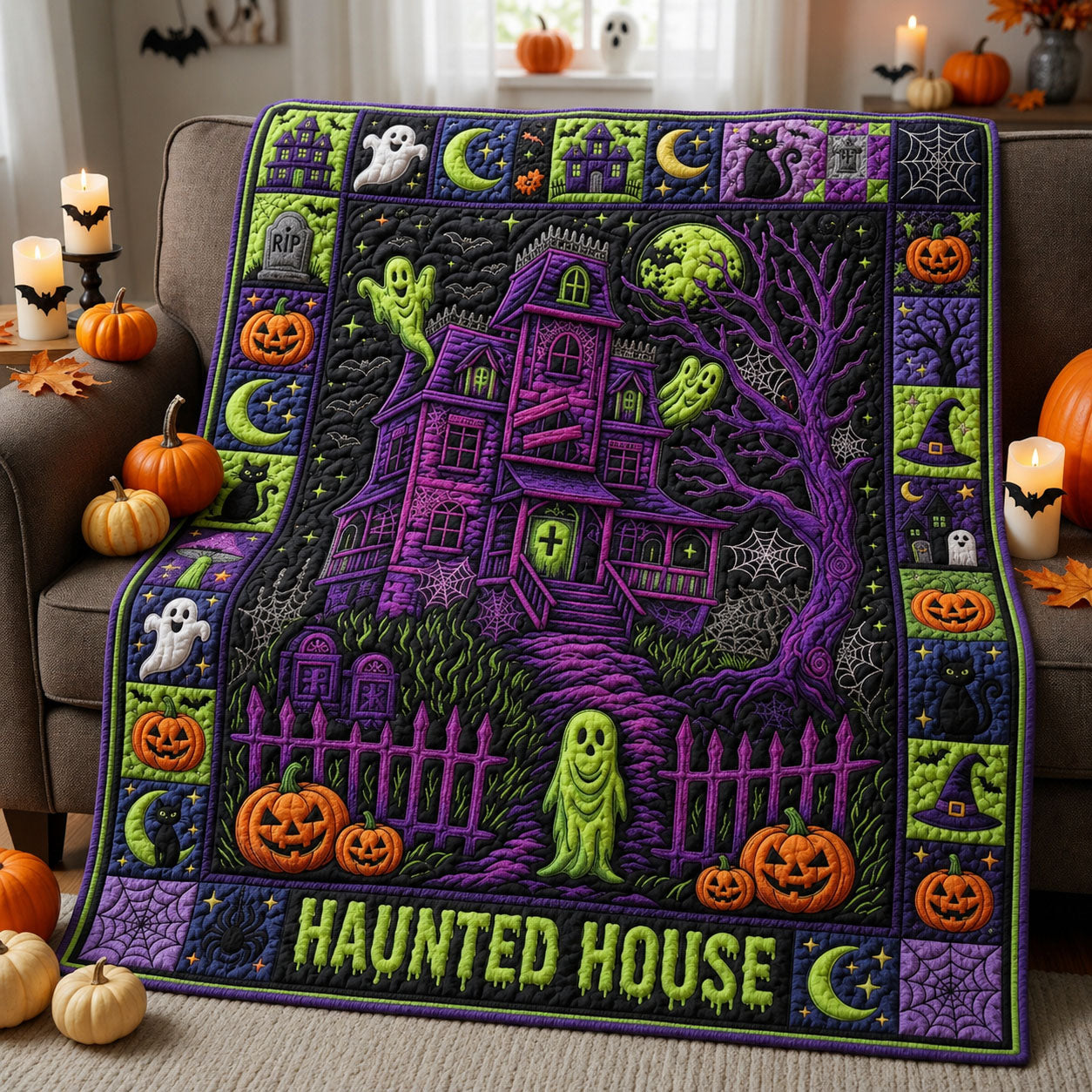 Haunted House Quilted Blanket GFTOPND963