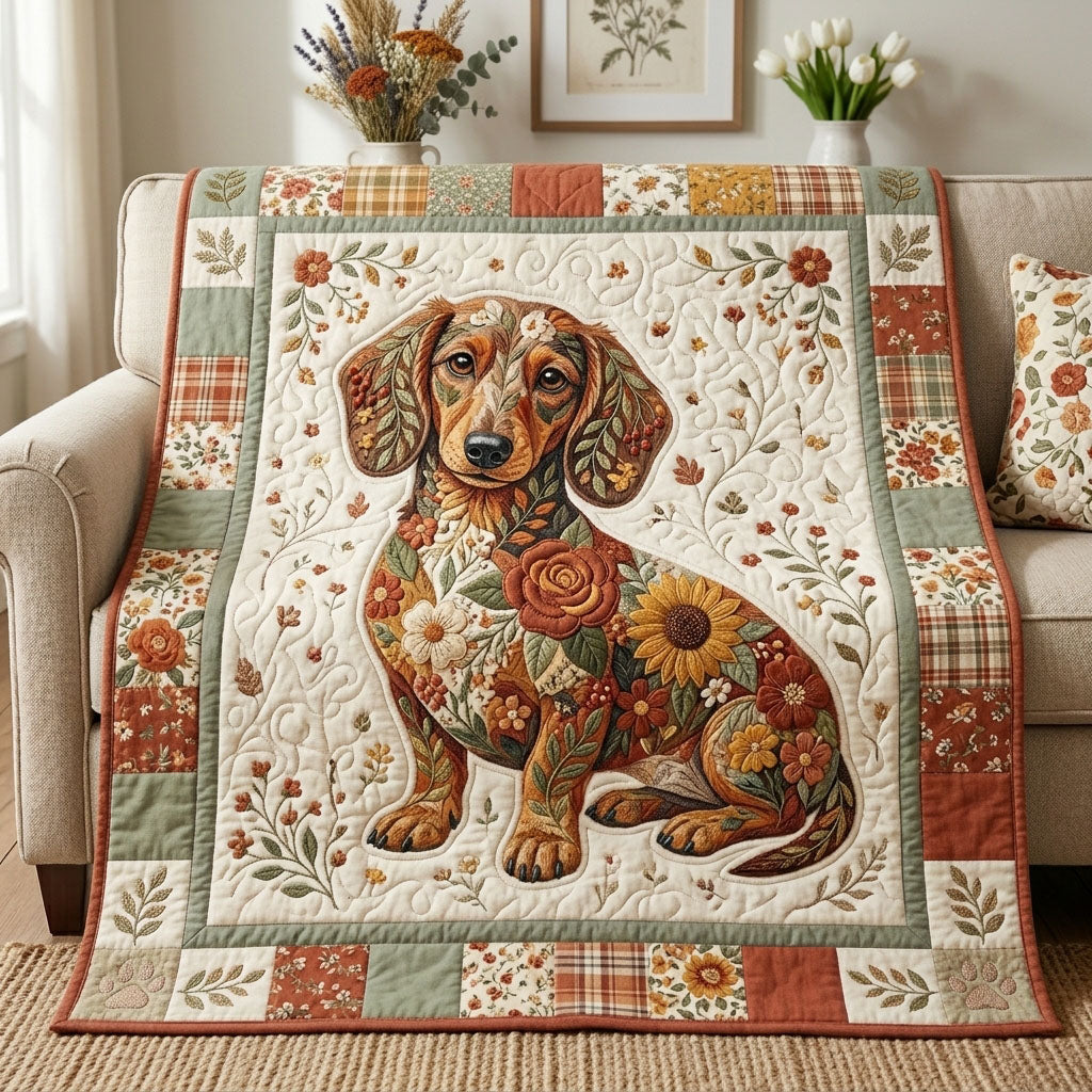 Floral Dachshund Quilted Blanket GFTOPND987