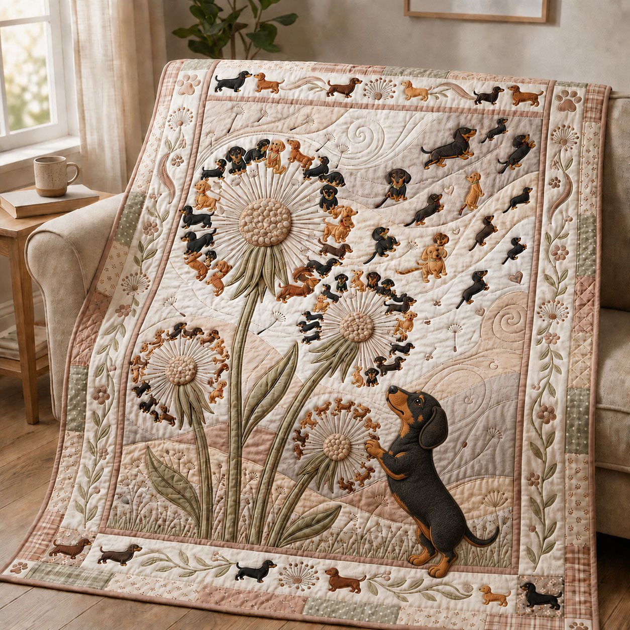 Dachshund In Bloom Quilted Blanket GFTOPND993