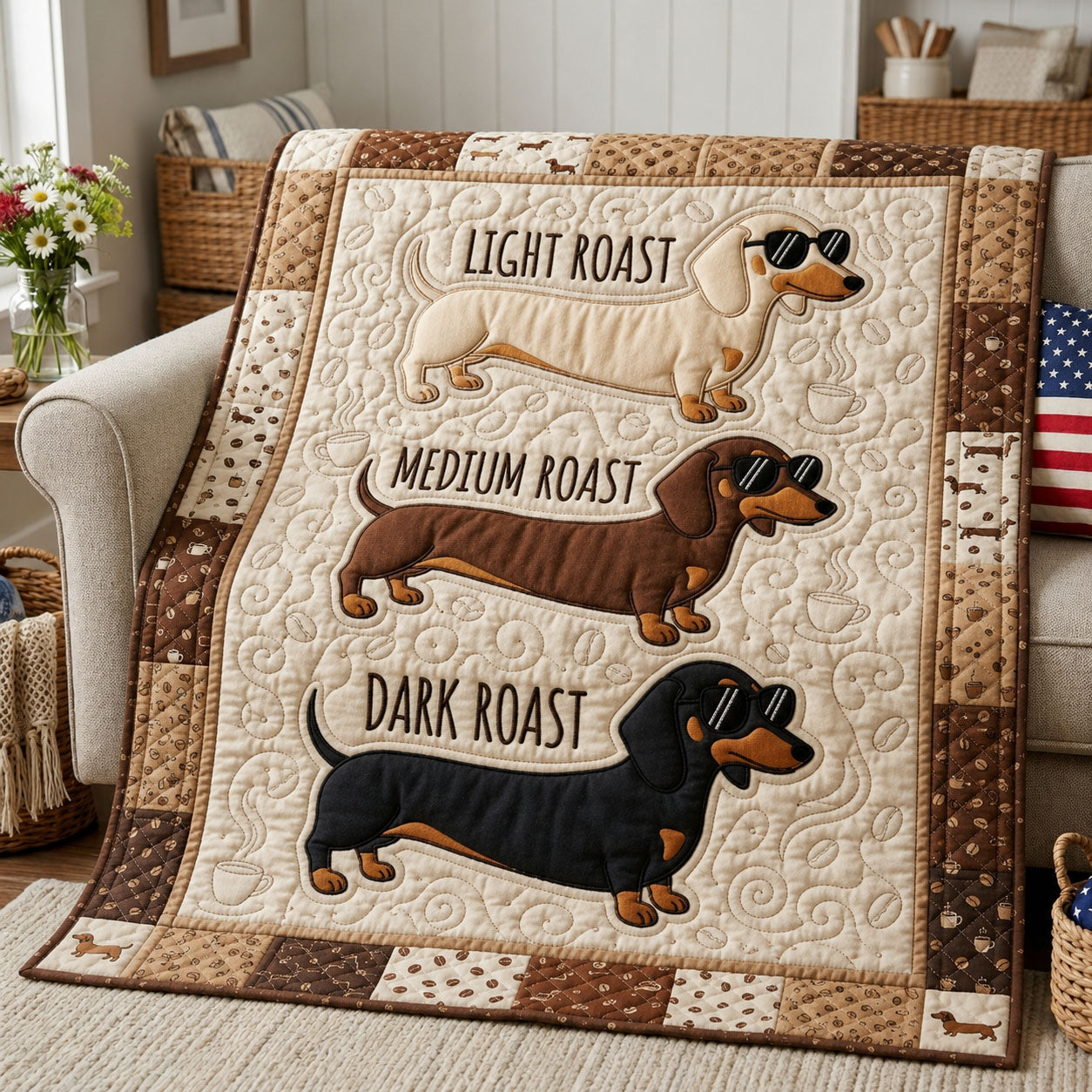 Dachshund Coffee Roast Quilted Blanket GFTOPND994