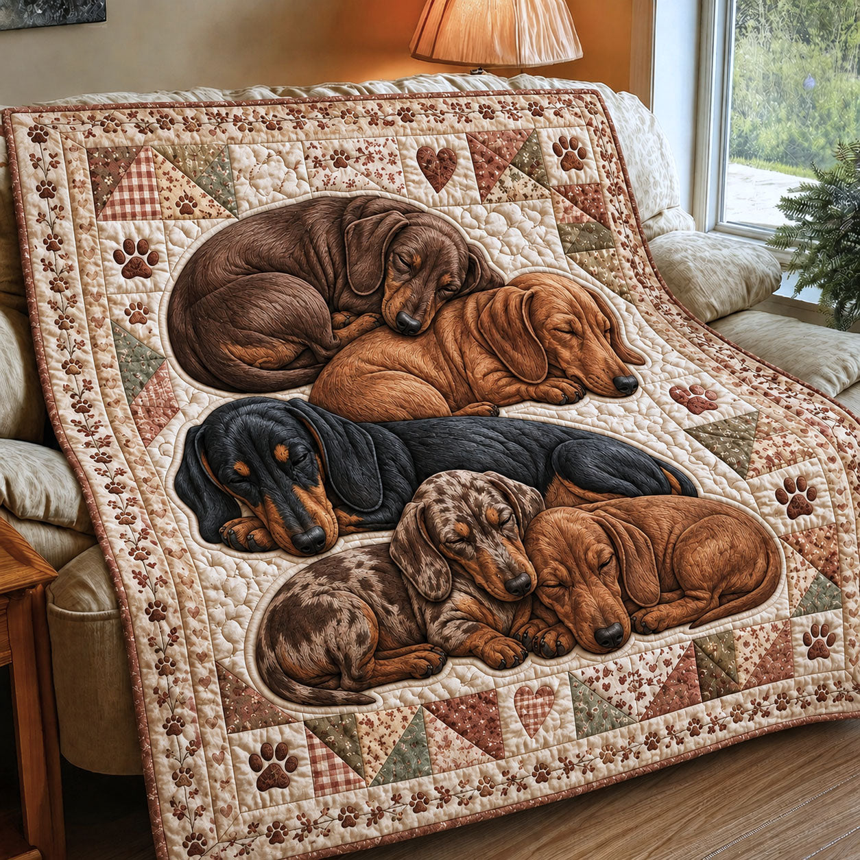 Sleeping Dachshund Quilted Blanket GFTOPND997