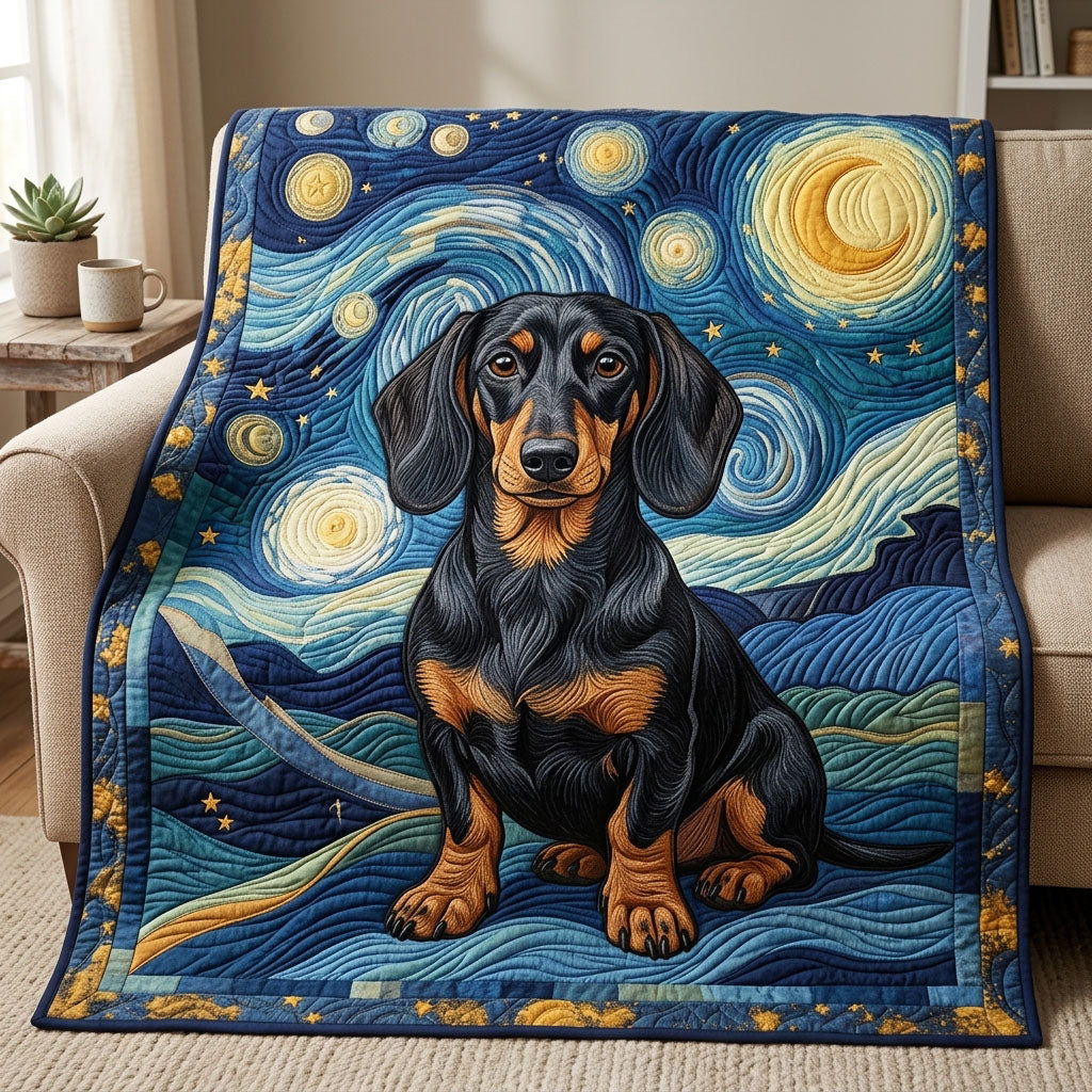 Starry Night Dachshund Quilted Blanket GFTOPND998