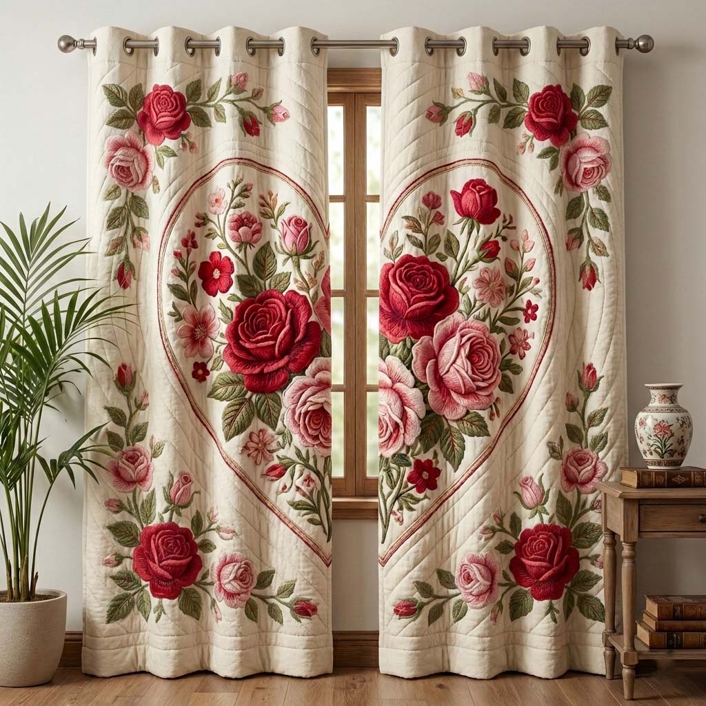 Floral Heart Quilted Curtains GFTOQA1655