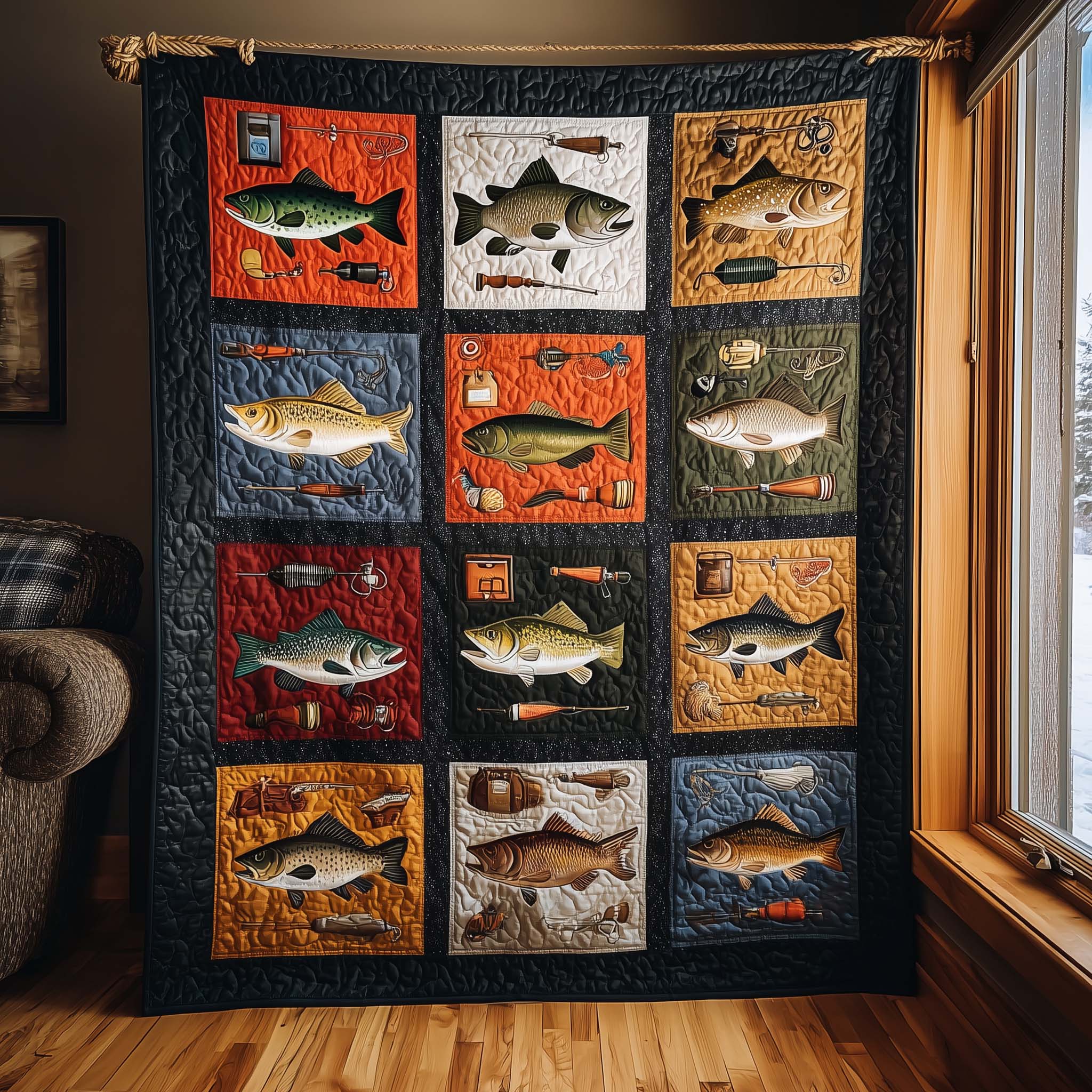 Fishing Patchwork Quilted Blanket GFTOQM1786