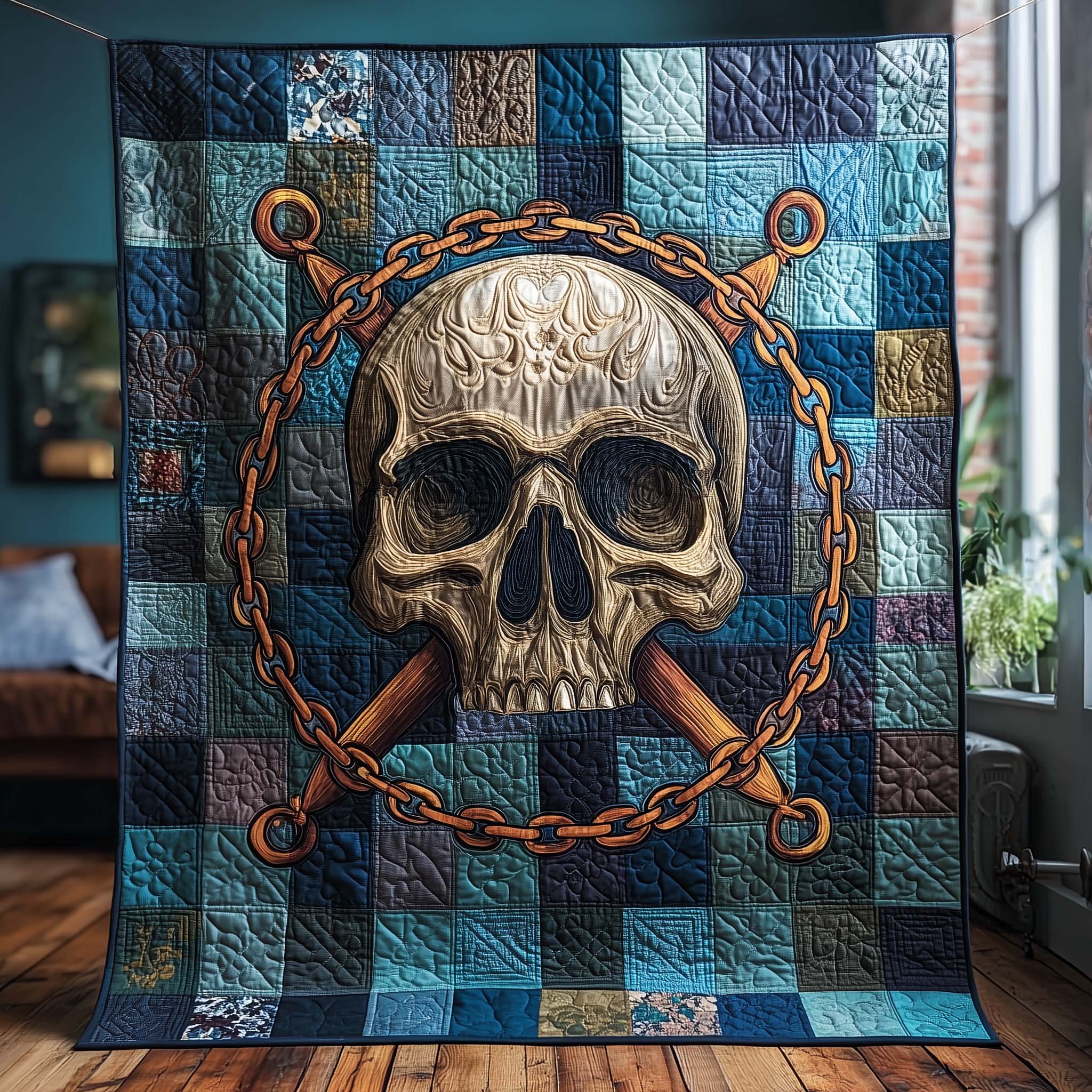 Chain Skull Quilted Blanket GFTOQM1846