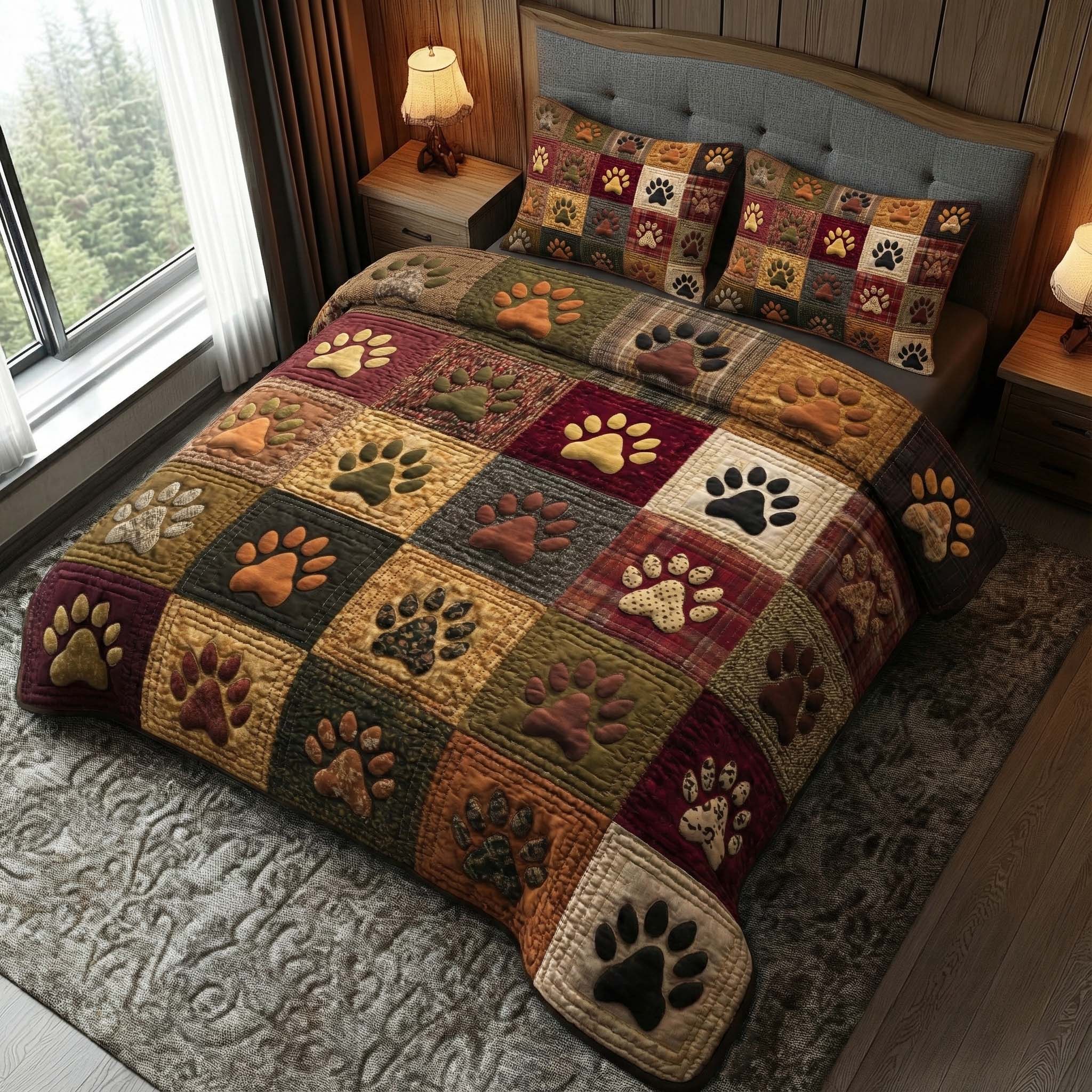 Autumn Paws 3-Piece Quilted Bedding Set GFTOQM2022