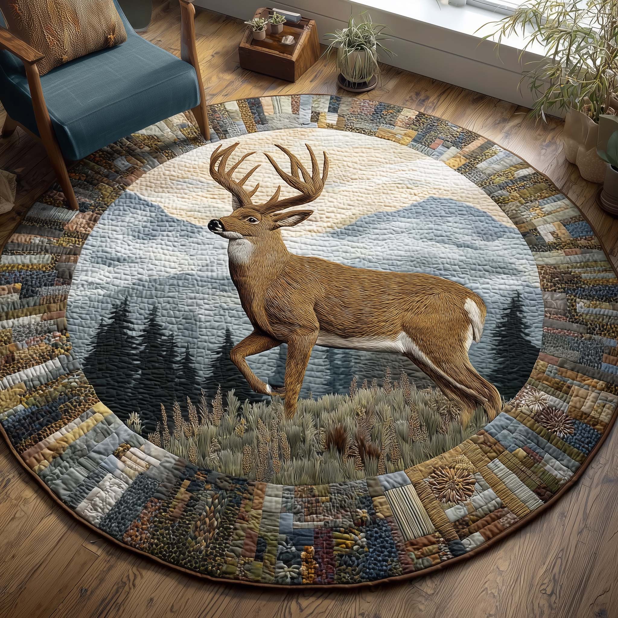 Highland Stag Quilted Round Mat GFTOQM2056