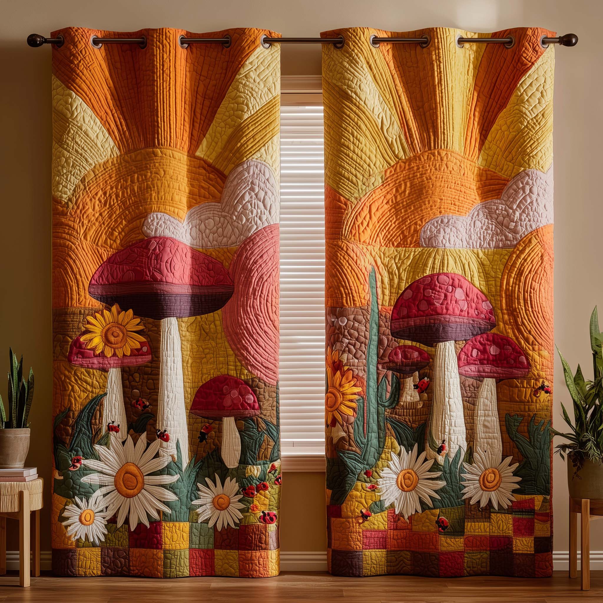 Golden Shrooms Quilted Curtains GFTOQM2059