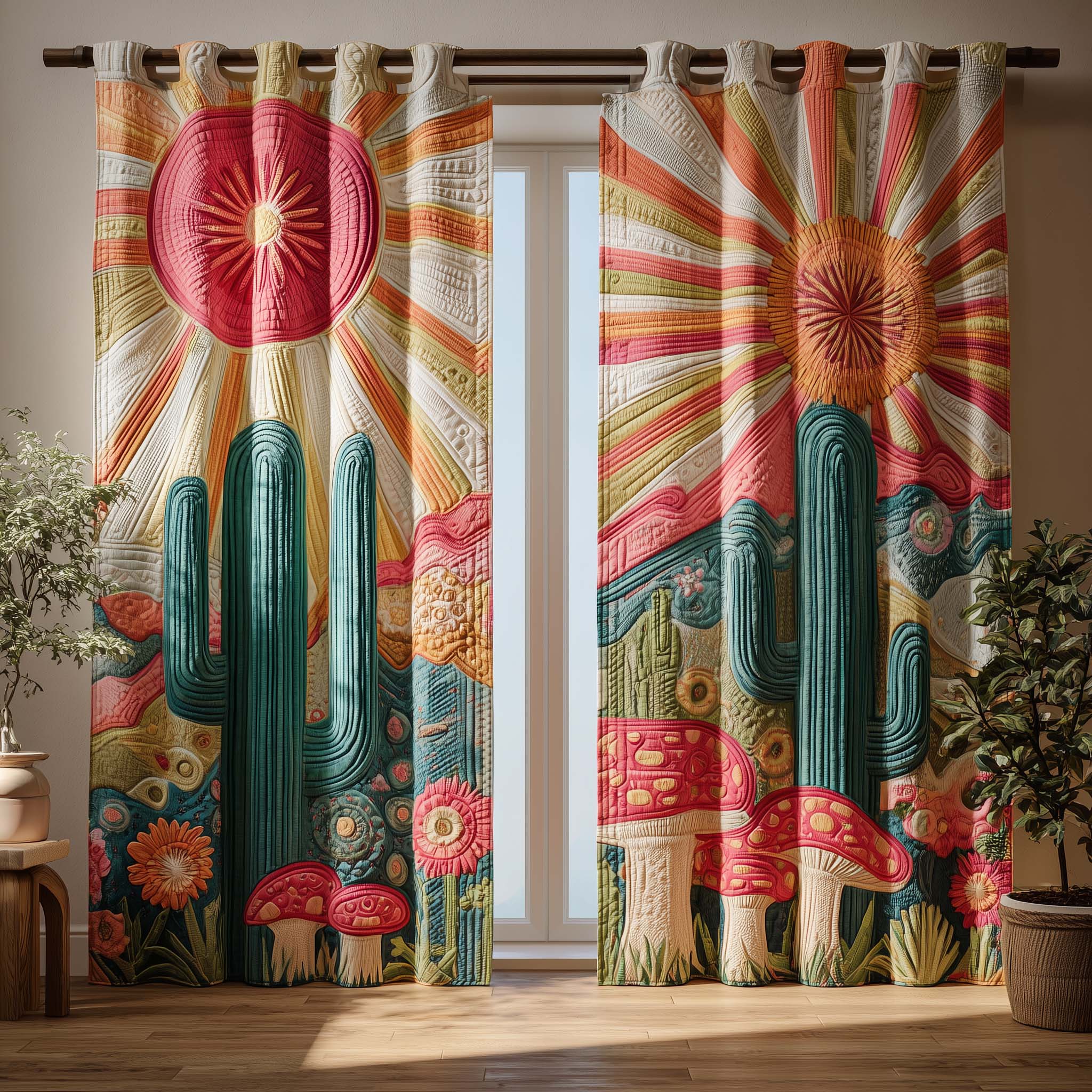 Mushroom Cactus Quilted Curtains GFTOQM2060