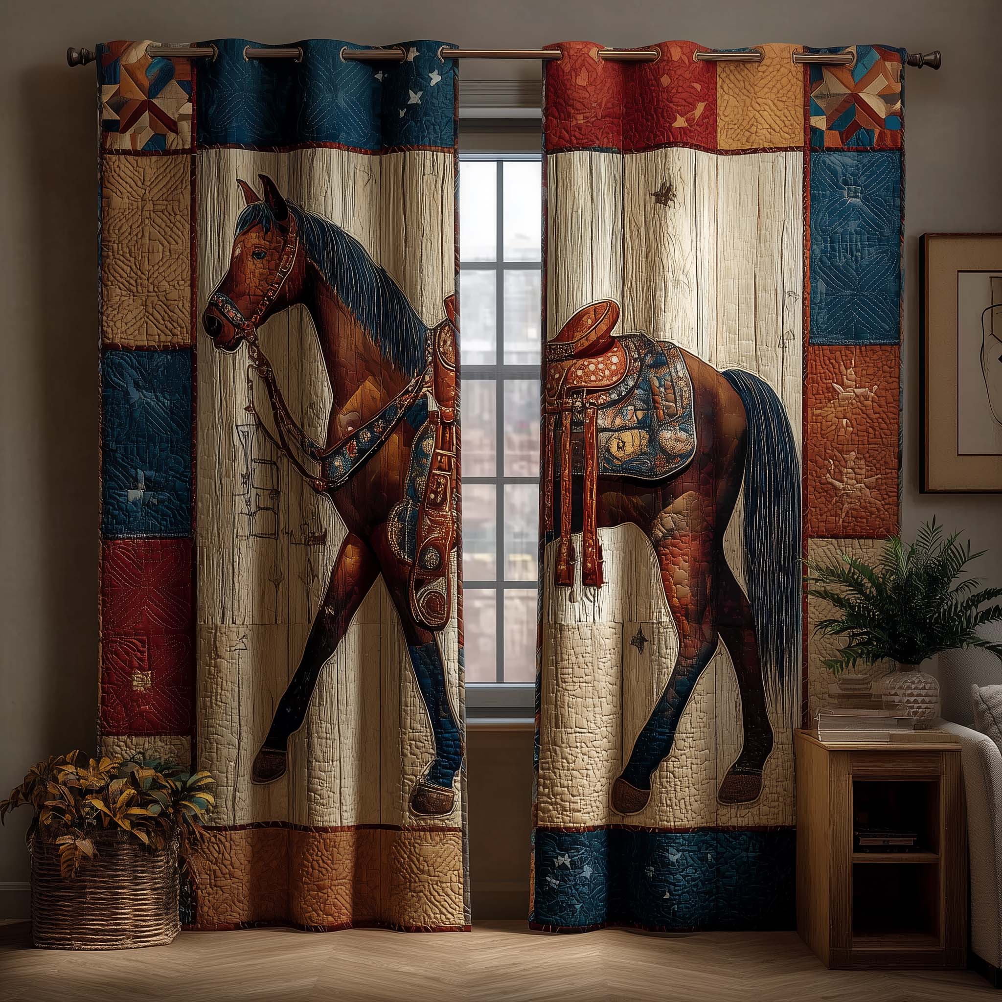 Prairie Horse Quilted Curtains GFTOQM2165