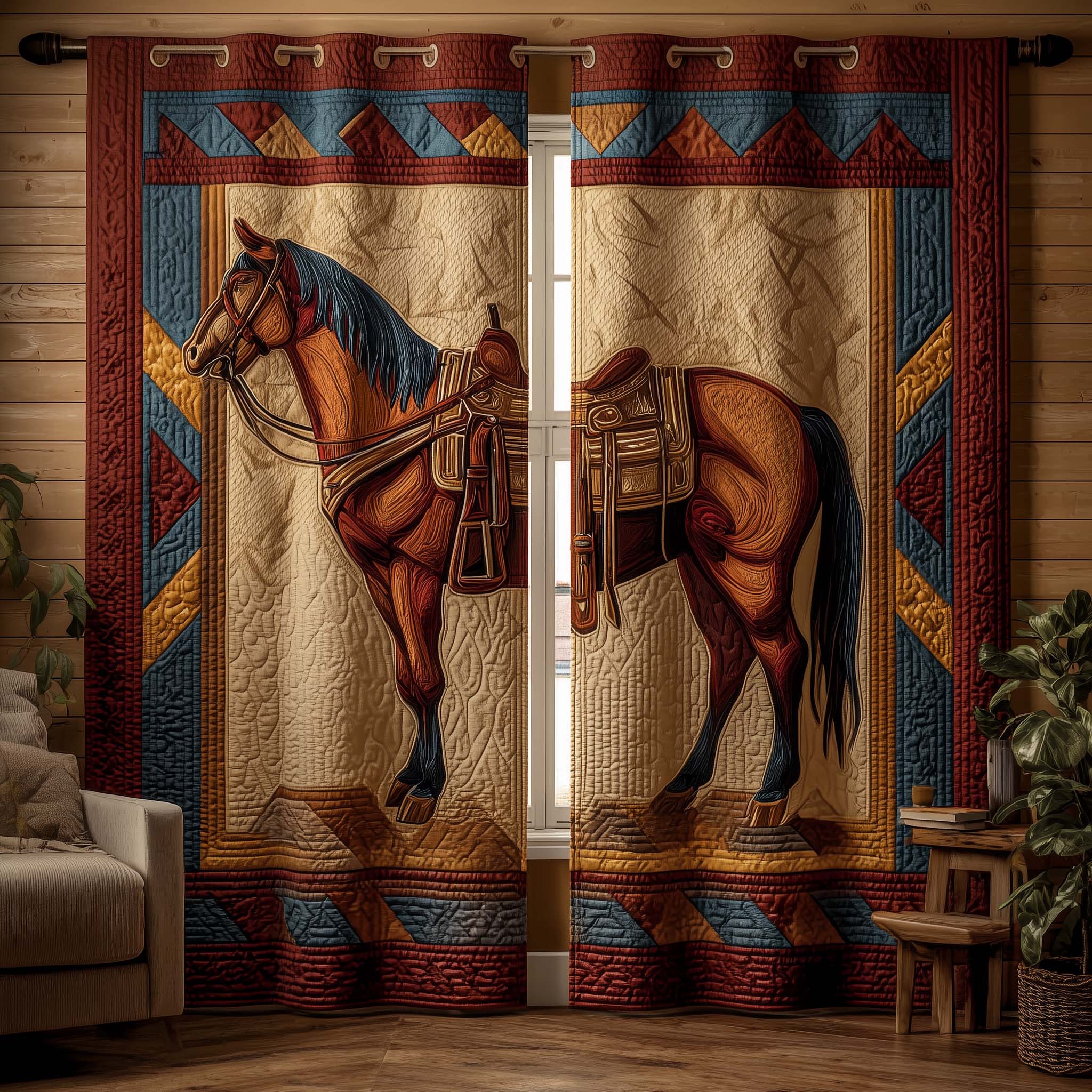 Prairie Horse Quilted Curtains GFTOQM2166