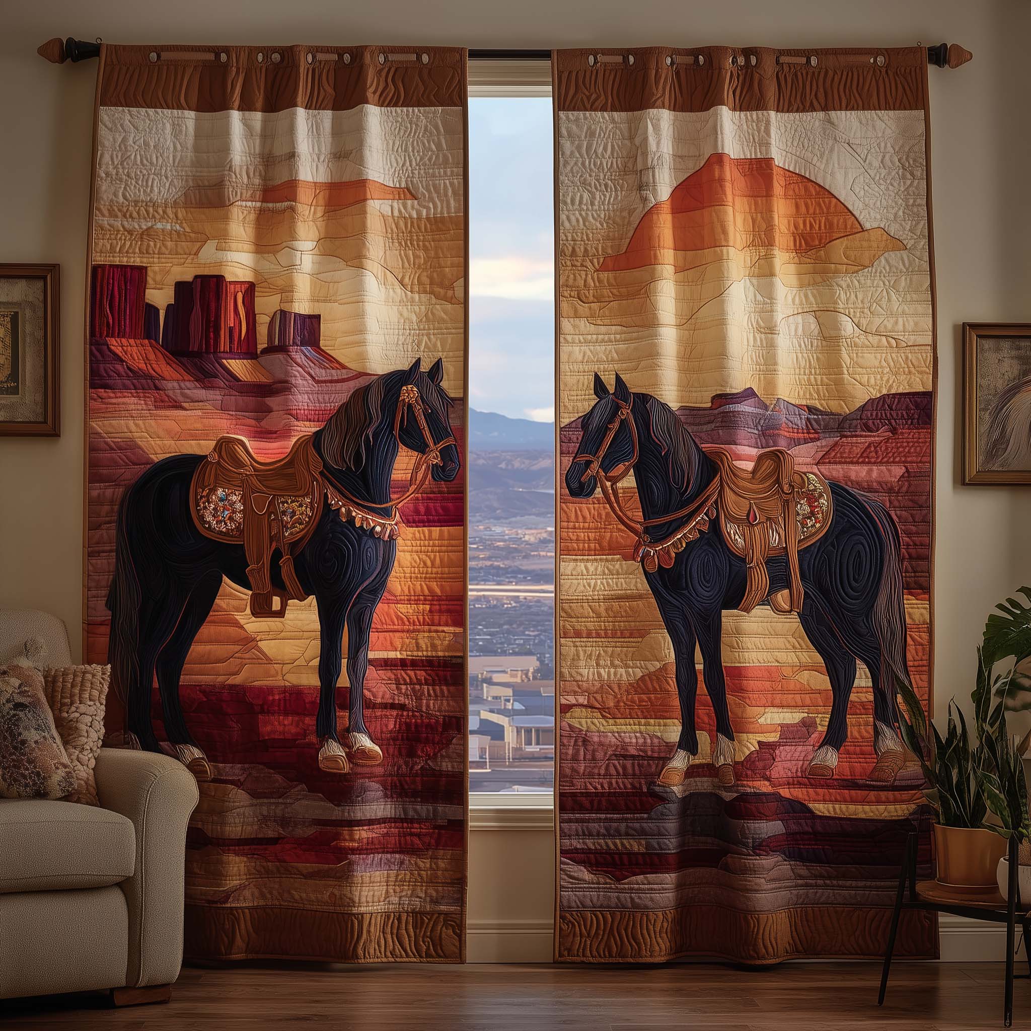 Sunset Horse Quilted Curtains GFTOQM2169