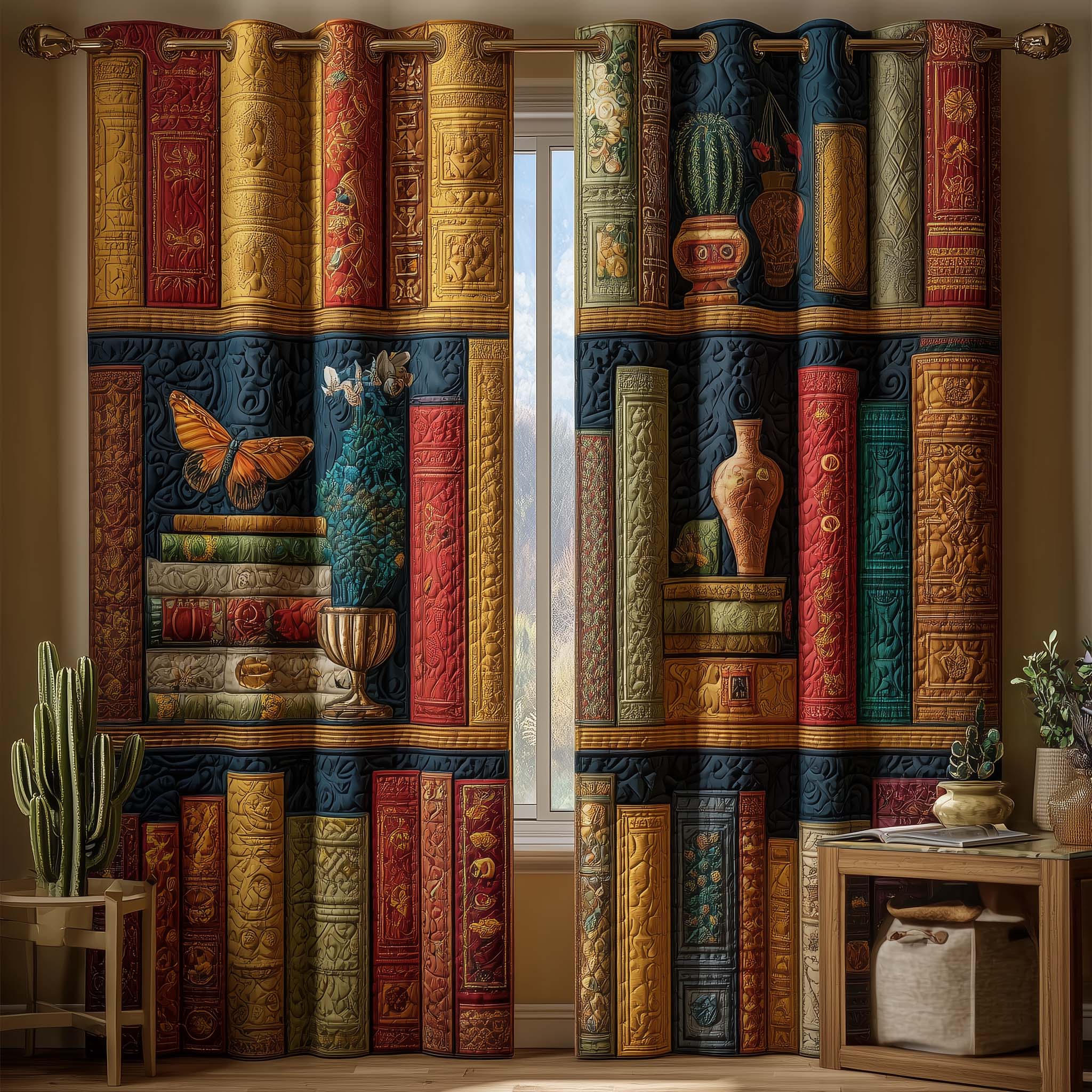 Vintage Library Quilted Curtains GFTOQM2195