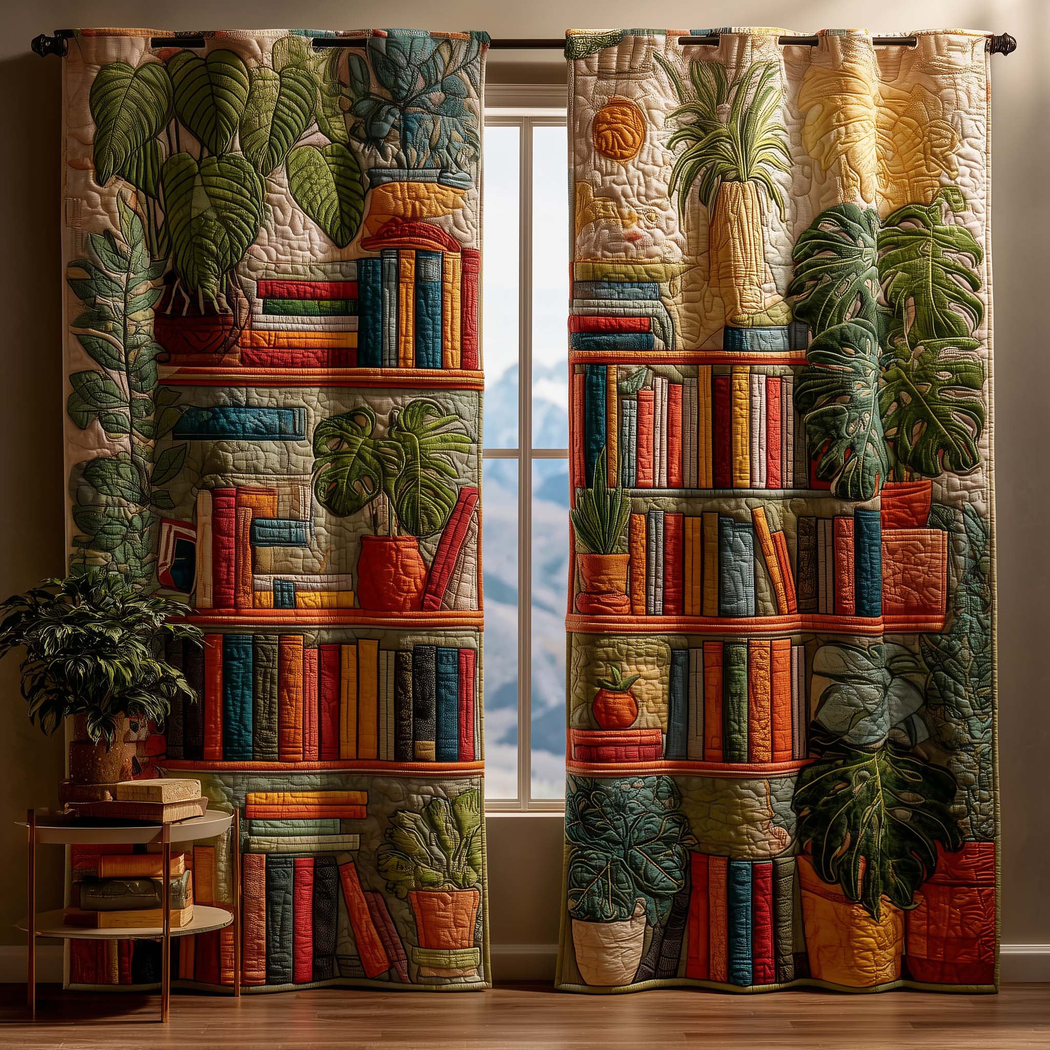 Green Shelves Quilted Curtains GFTOQM2196