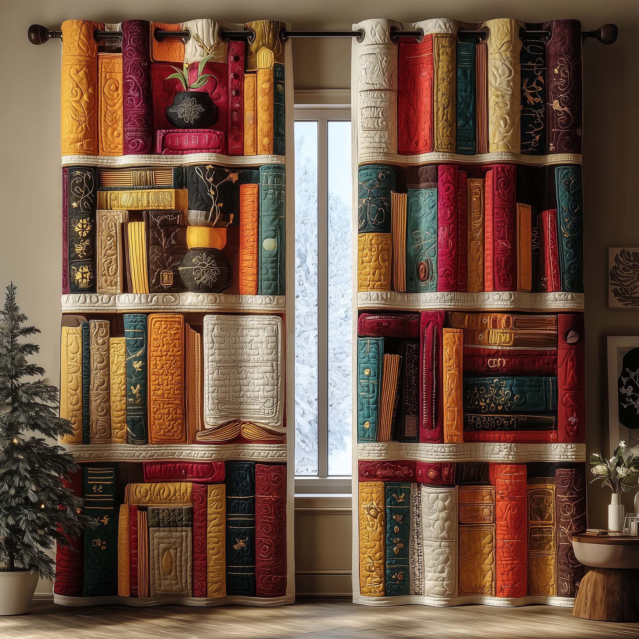 Patchwork Library Quilted Curtains GFTOQM2198