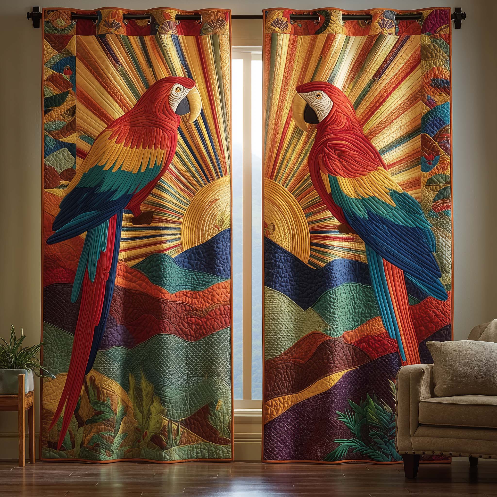 Sunburst Macaw Quilted Curtains GFTOQM2224