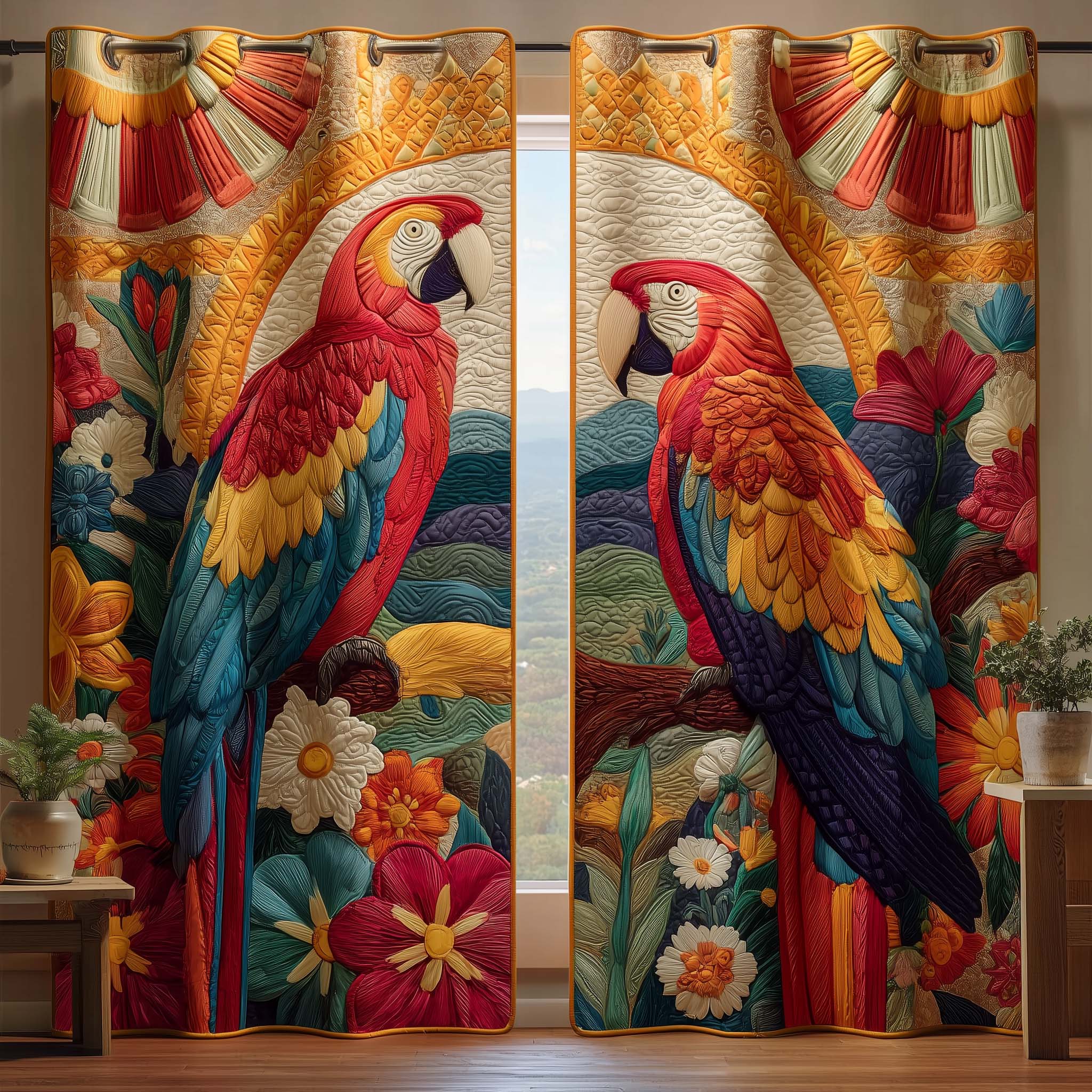 Garden Macaw Quilted Curtains GFTOQM2225