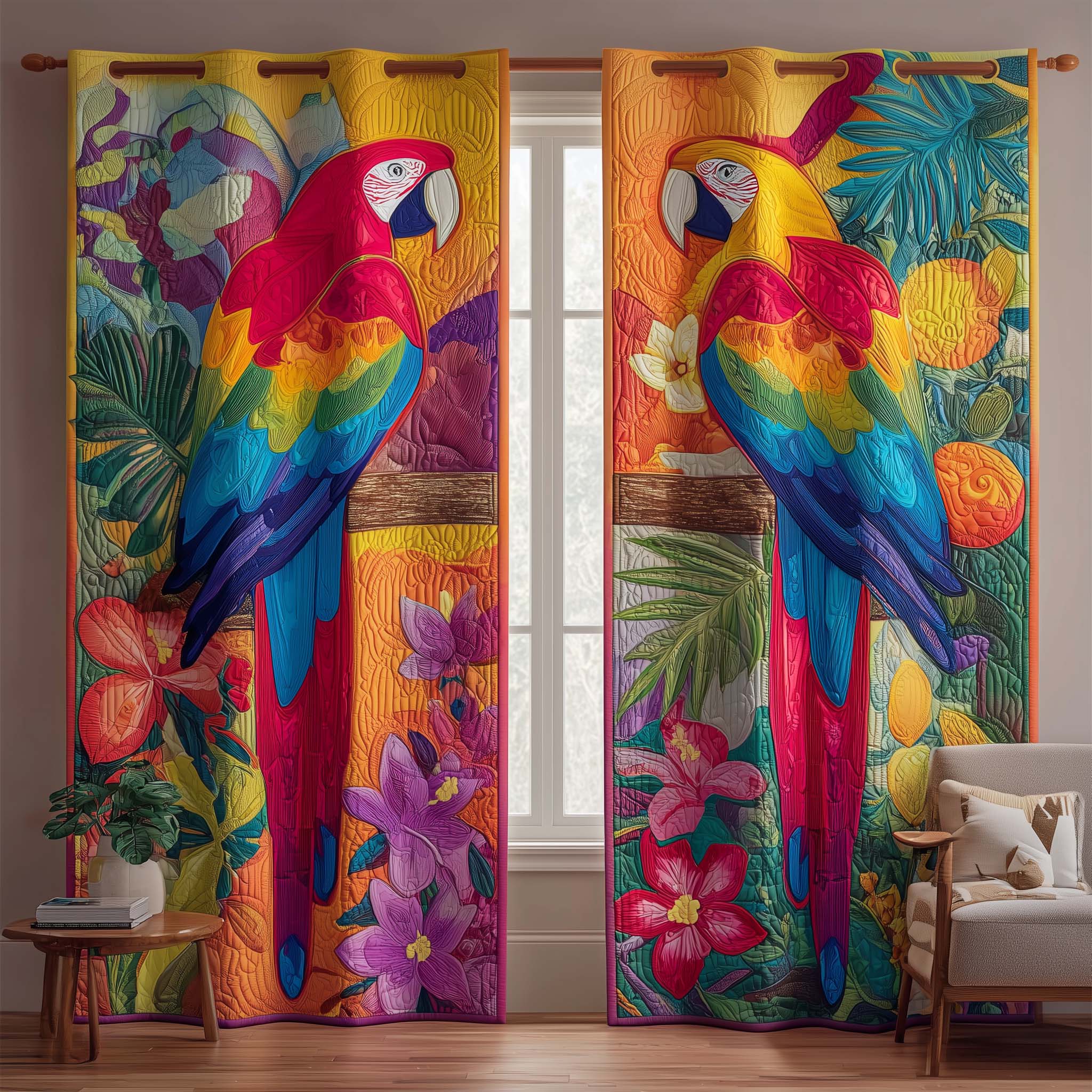Rainbow Macaw Quilted Curtains GFTOQM2226
