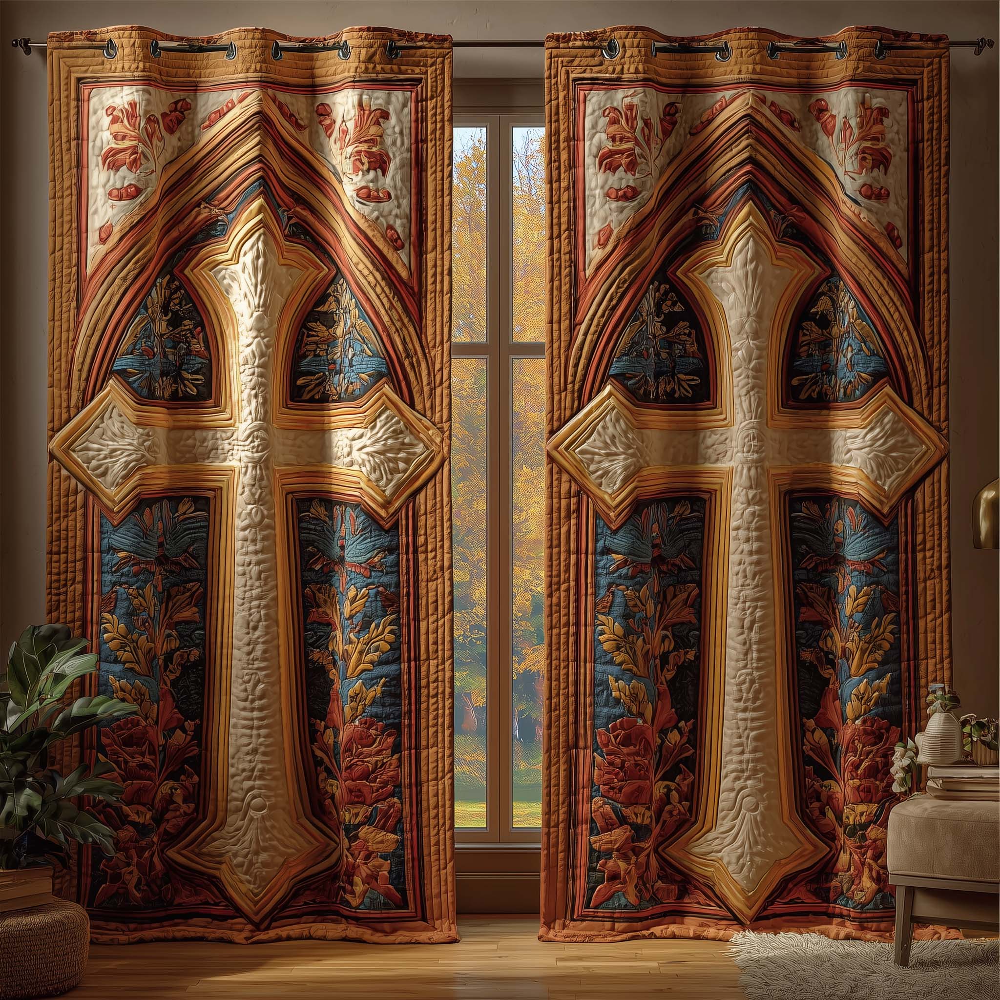 Autumn Cross Quilted Curtains GFTOQM2251