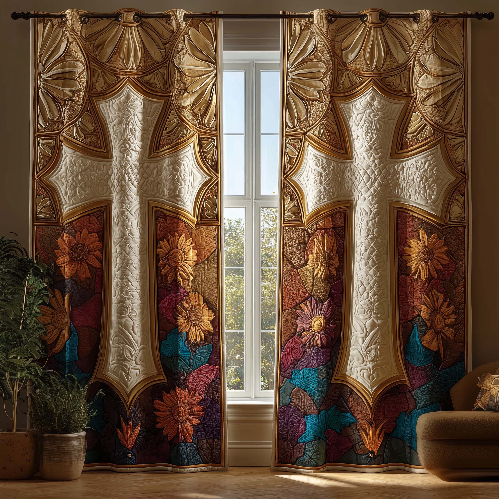 Golden Cross Quilted Curtains GFTOQM2253