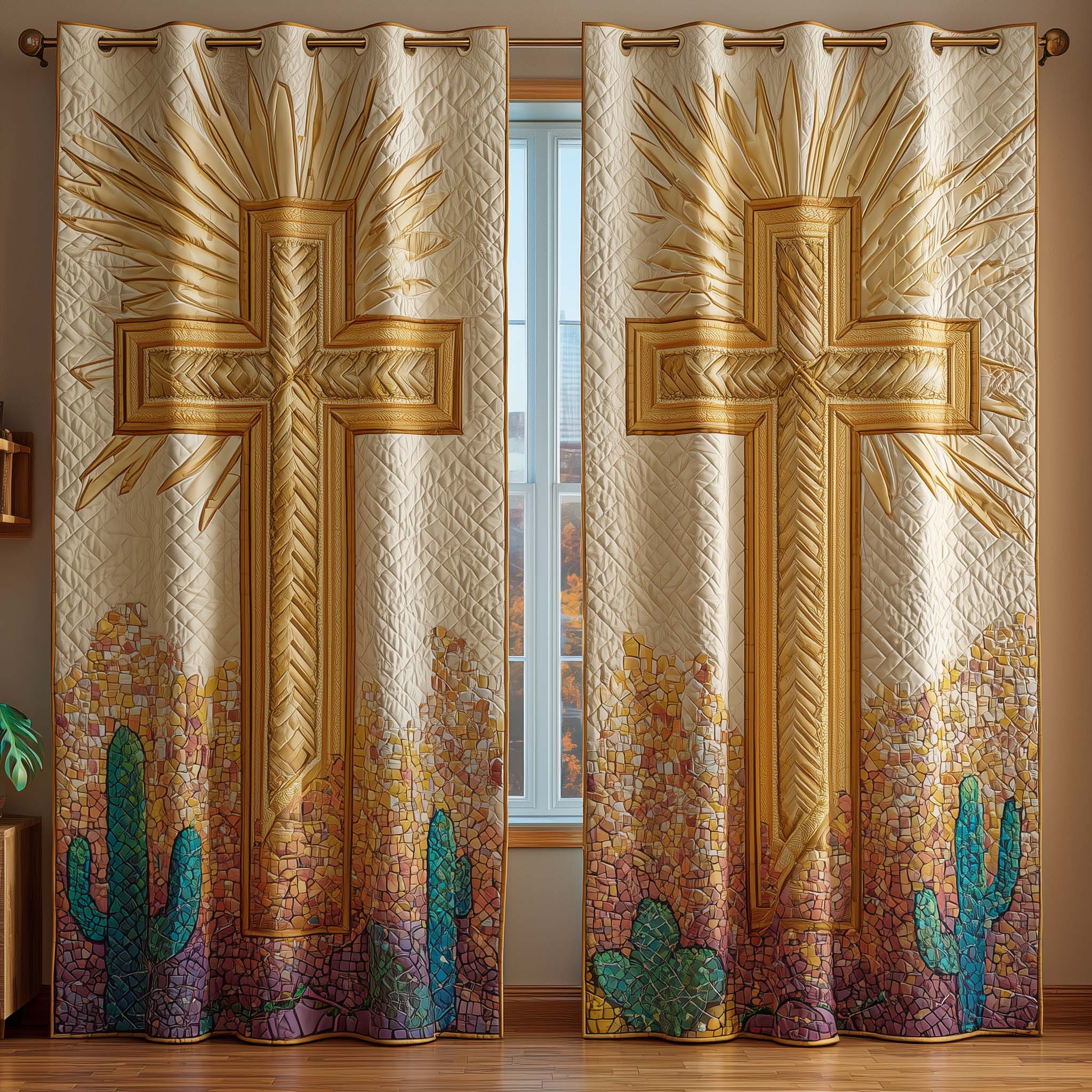 Radiant Cross Quilted Curtains GFTOQM2254