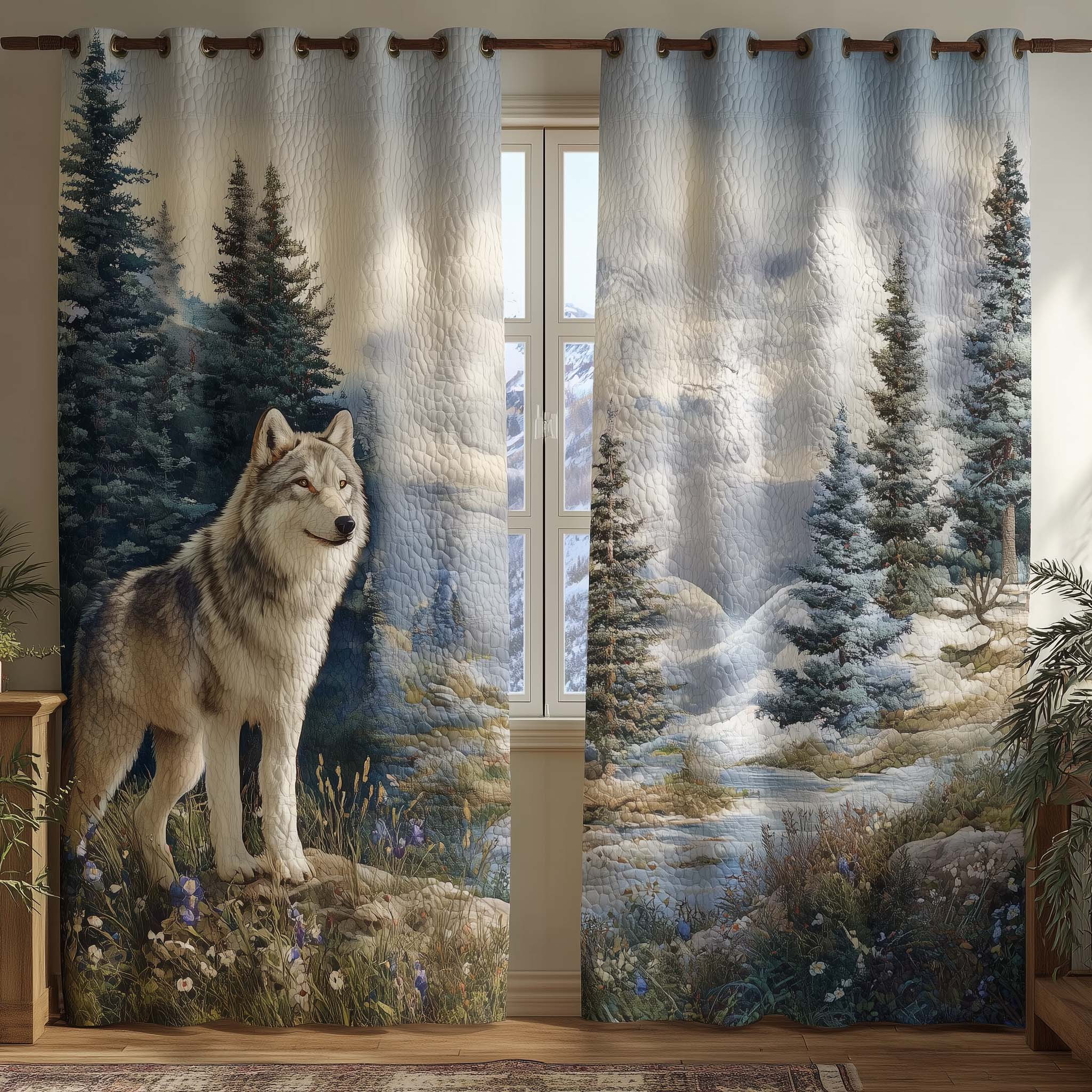 Snowy Wolf Quilted Curtains GFTOQM2512