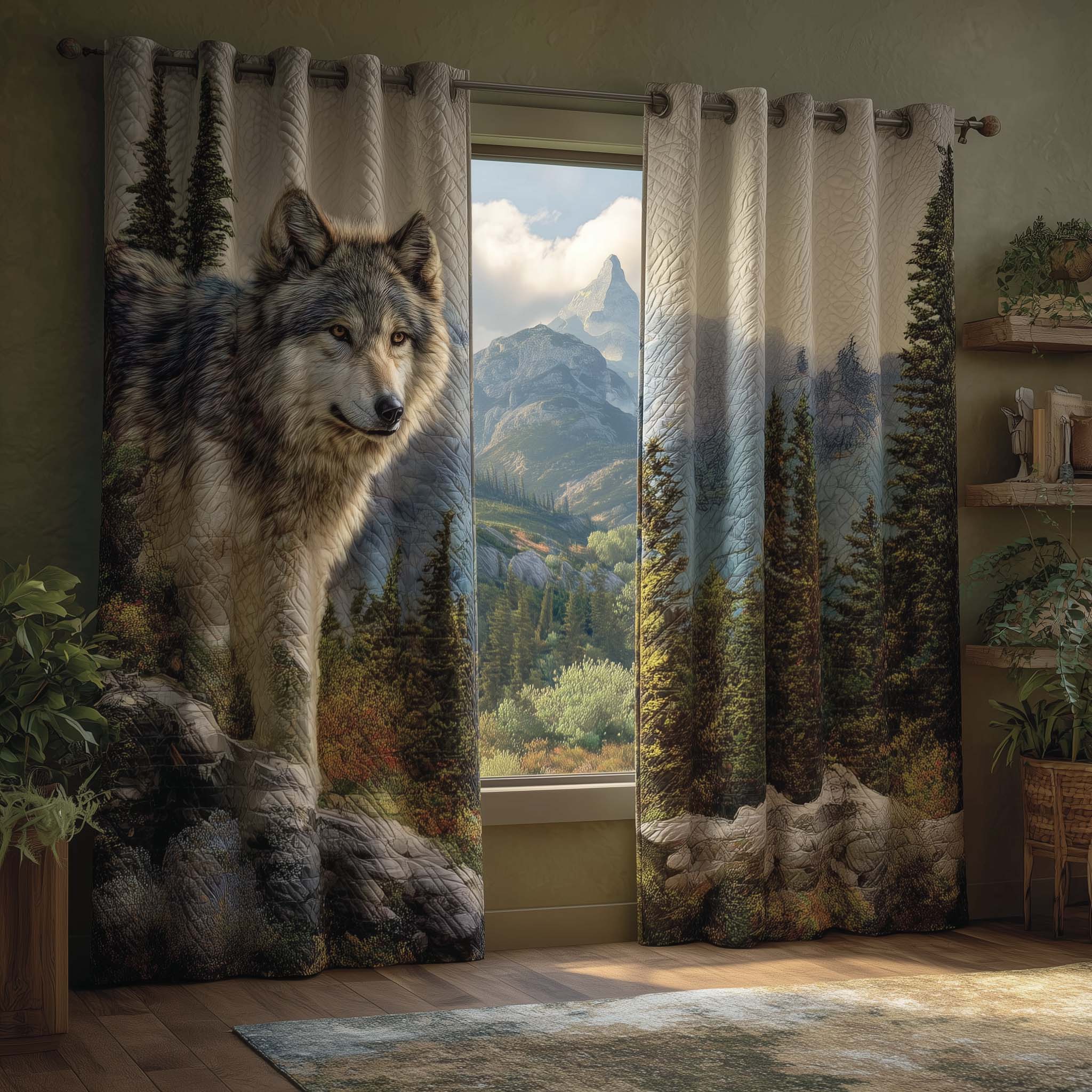 Mountain Wolf Quilted Curtains GFTOQM2516