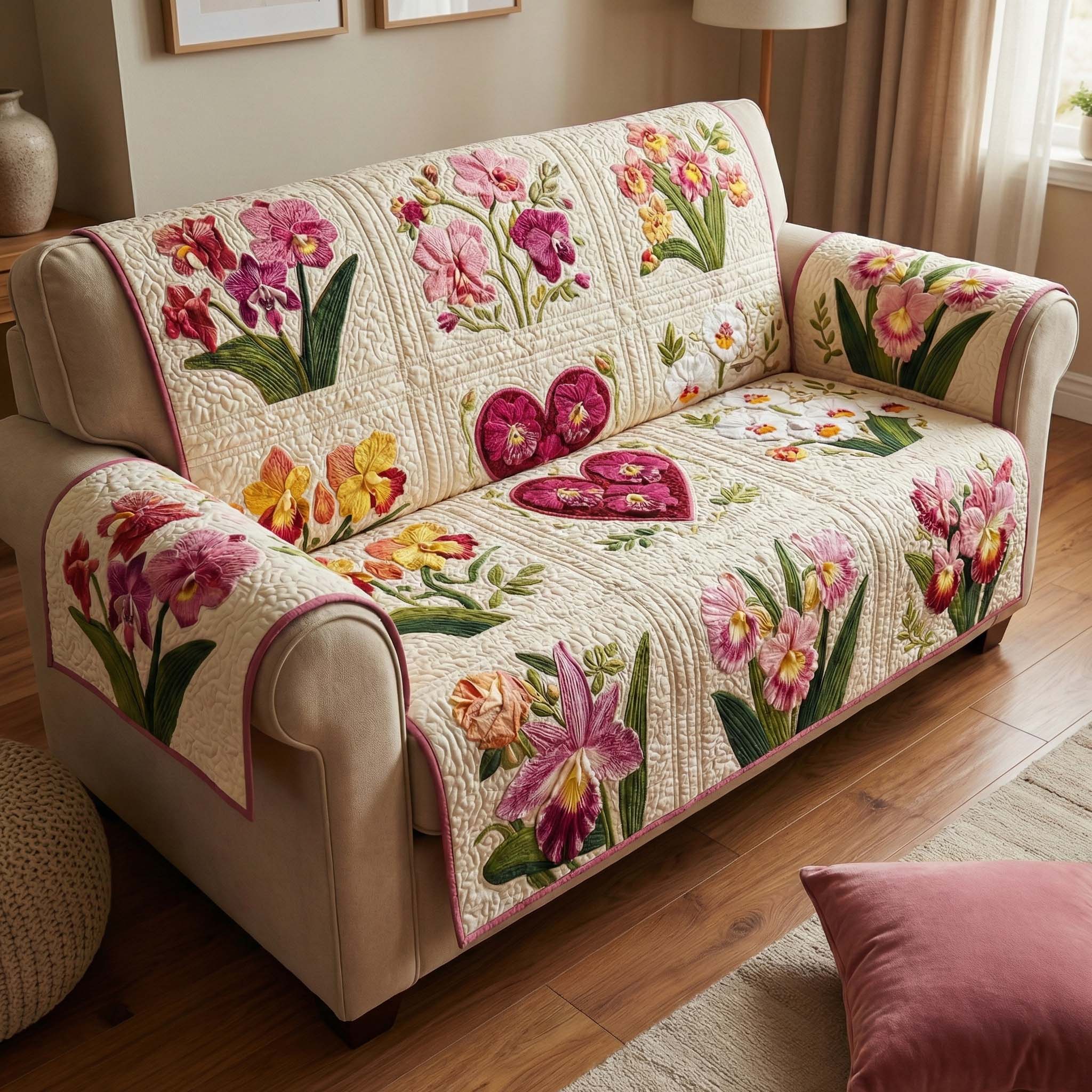 Orchid Love Quilted Sofa Cover GFTOQM2727