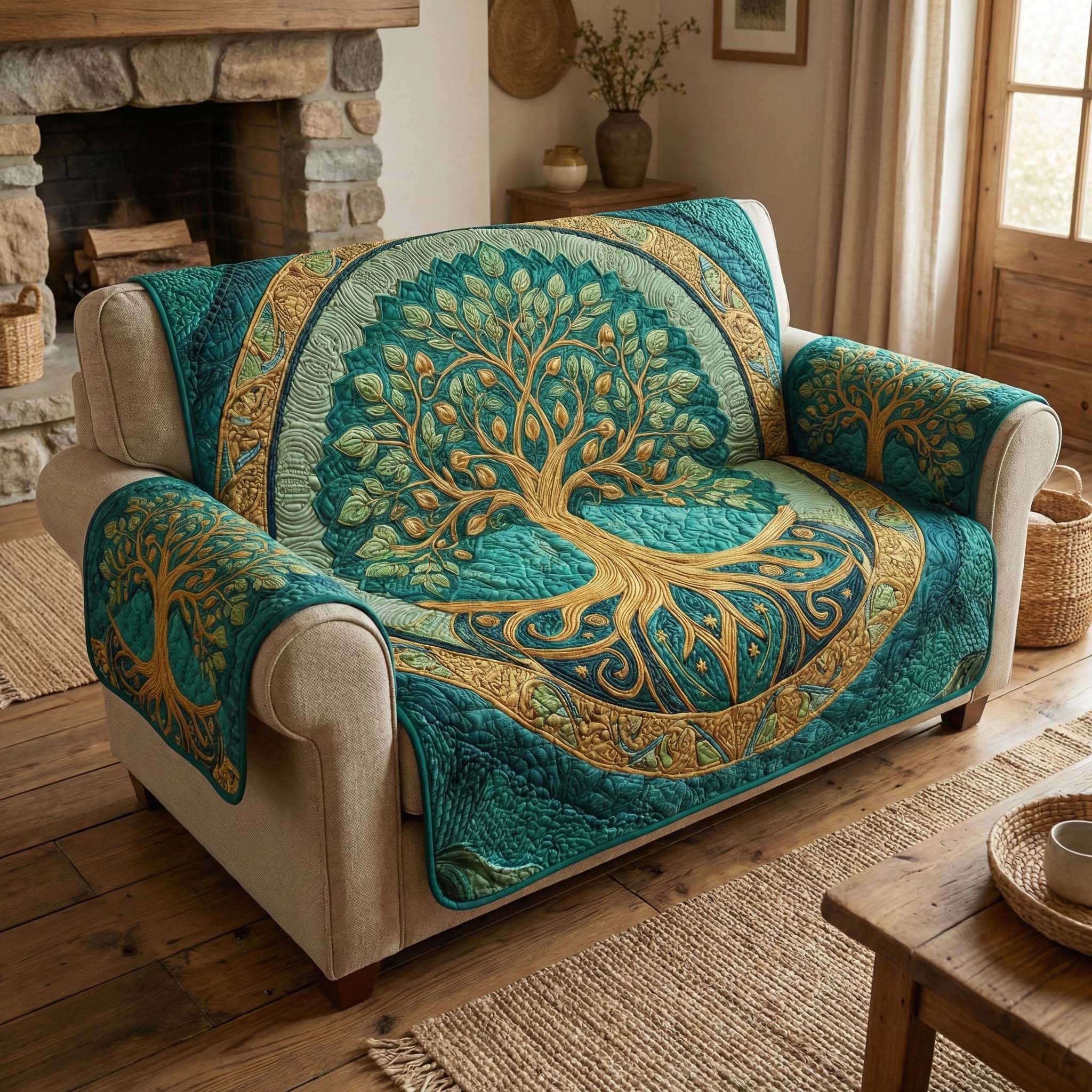 Emerald Roots Quilted Sofa Cover GFTOQM2789