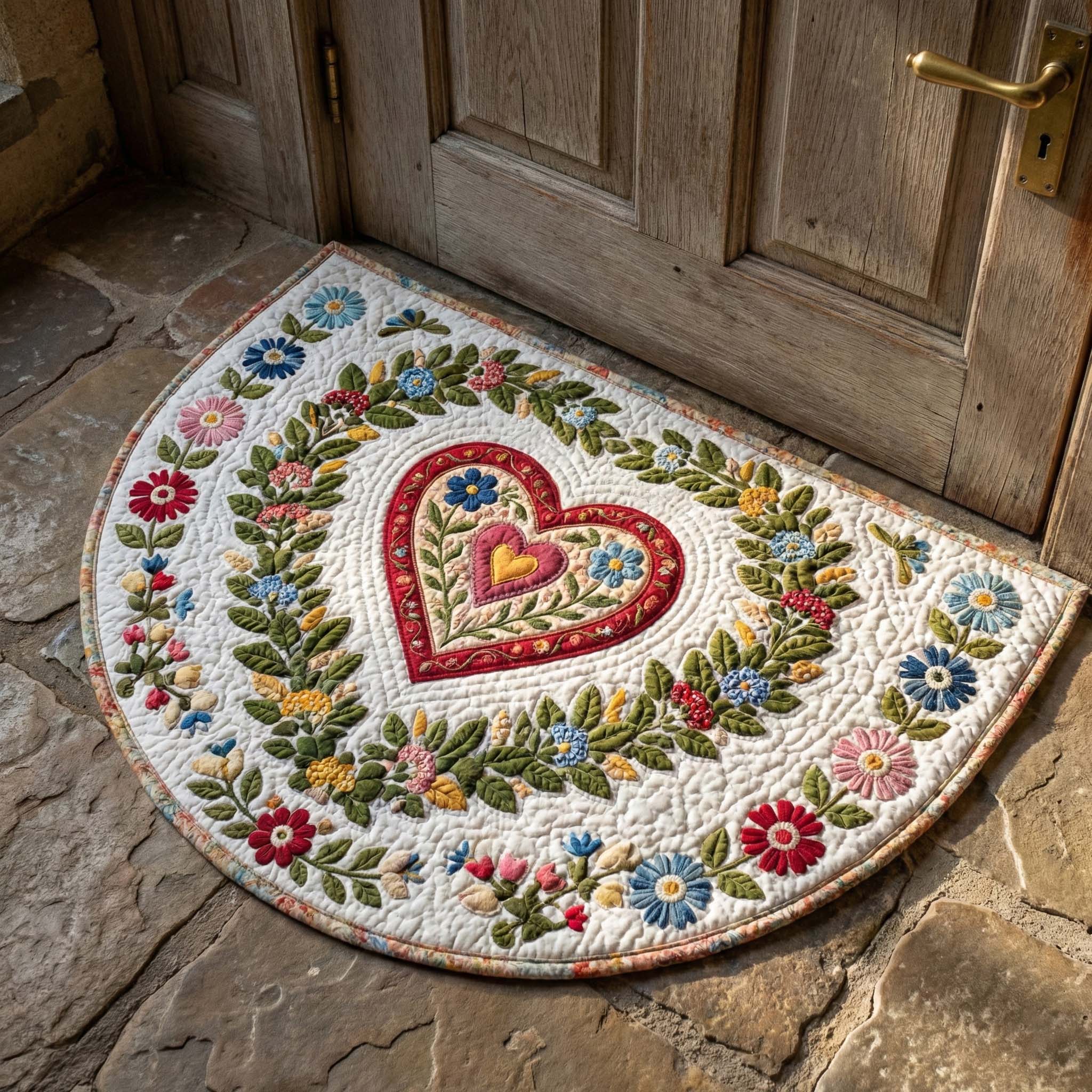 Floral Heart Quilted Welcome Mat GFTOQM2809