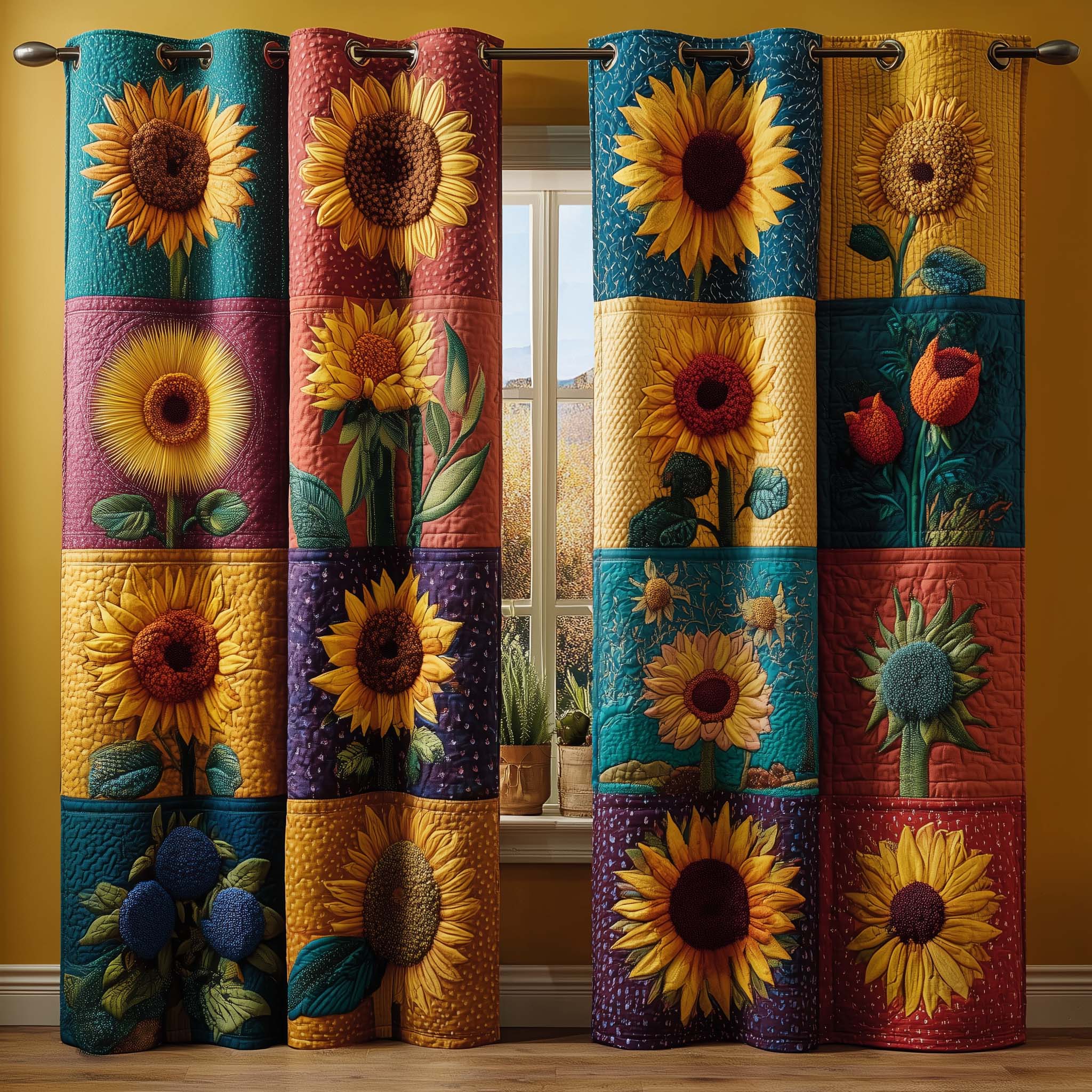 Sunflower Patchwork Quilted Curtains GFTOQM2854