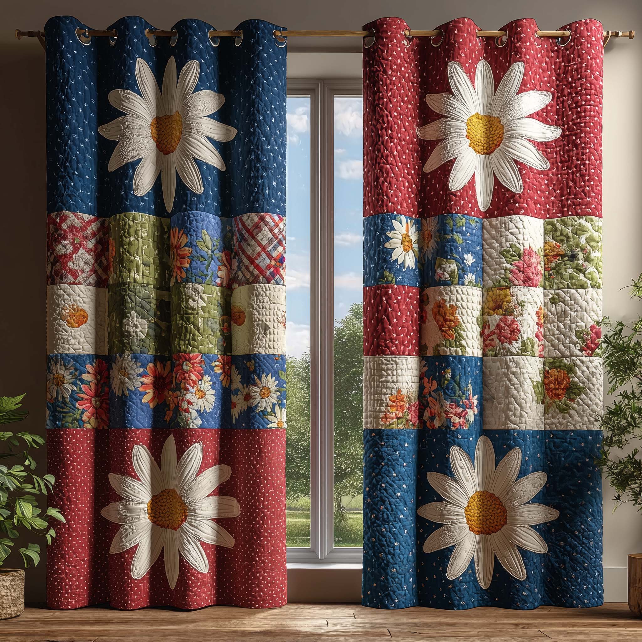Daisy Patchwork Quilted Curtains GFTOQM2855