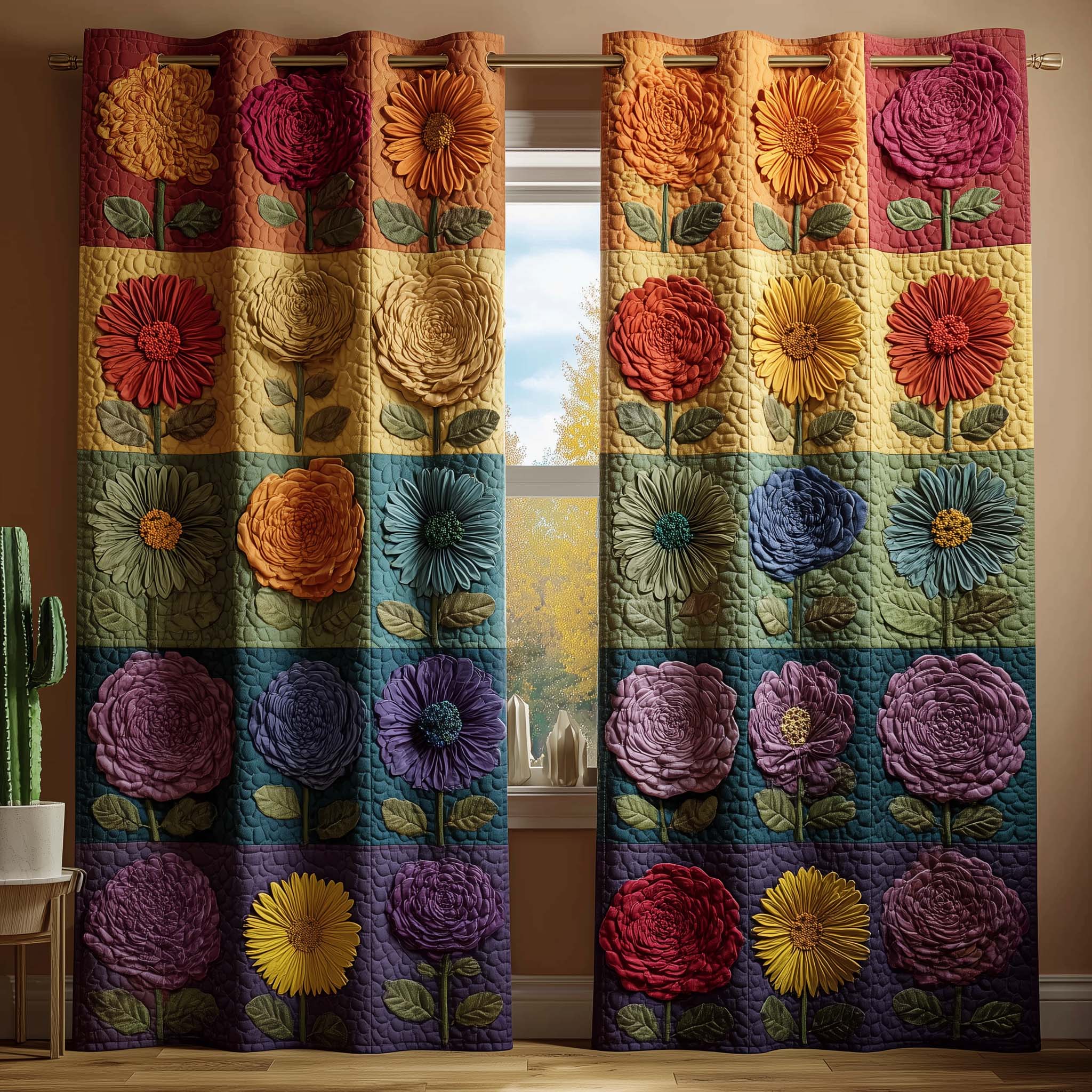 Garden Patchwork Quilted Curtains GFTOQM2856