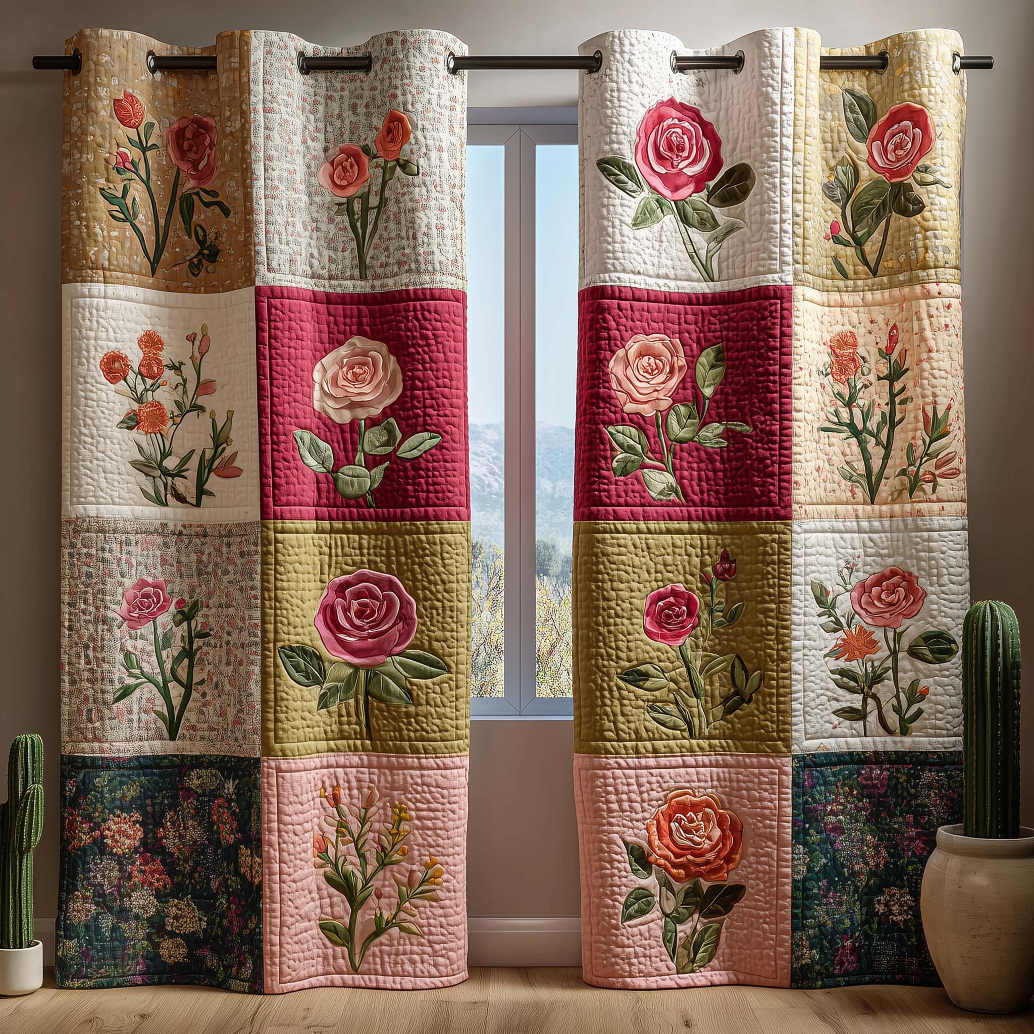 Rose Patchwork Quilted Curtains GFTOQM2857