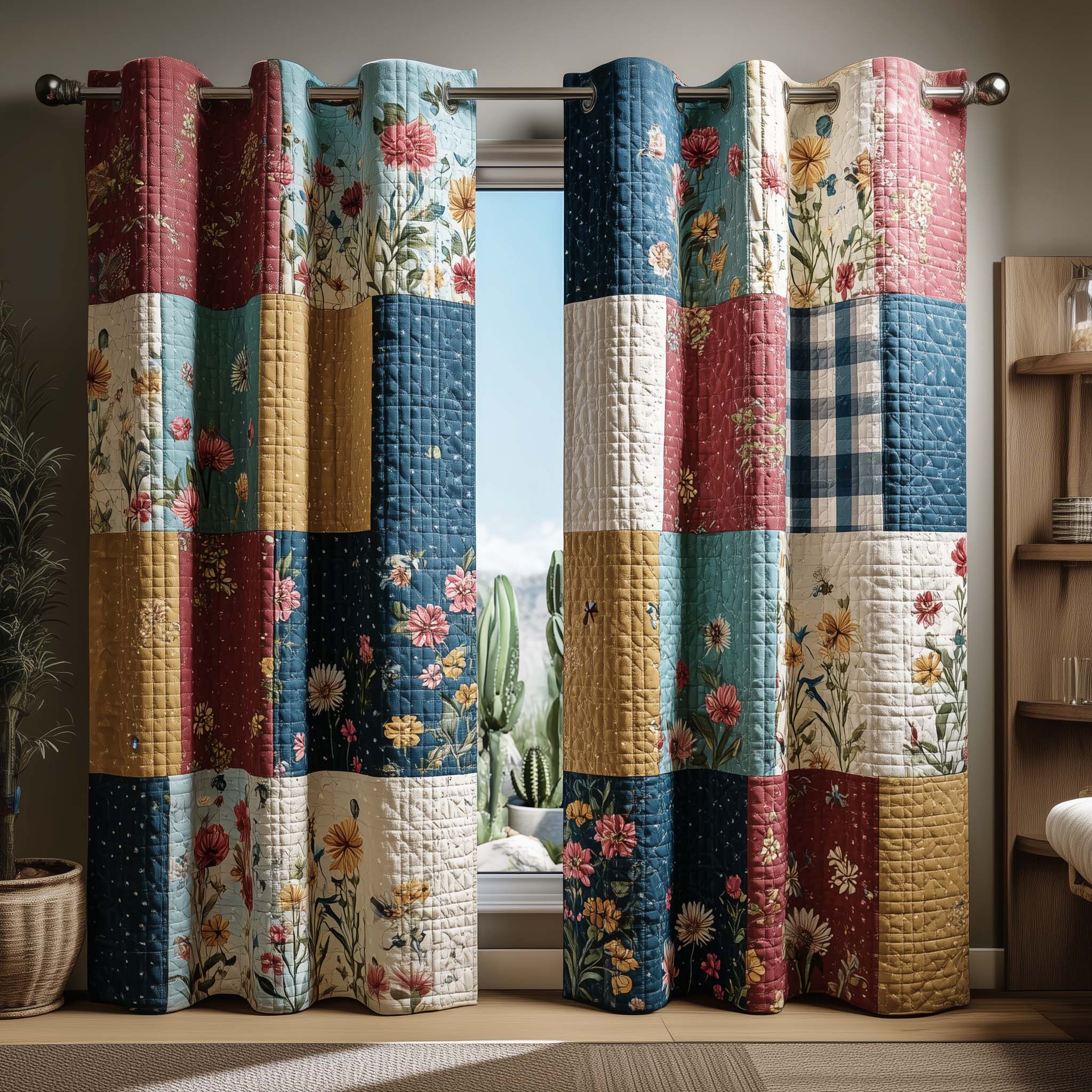 Wildflower Patchwork Quilted Curtains GFTOQM2858