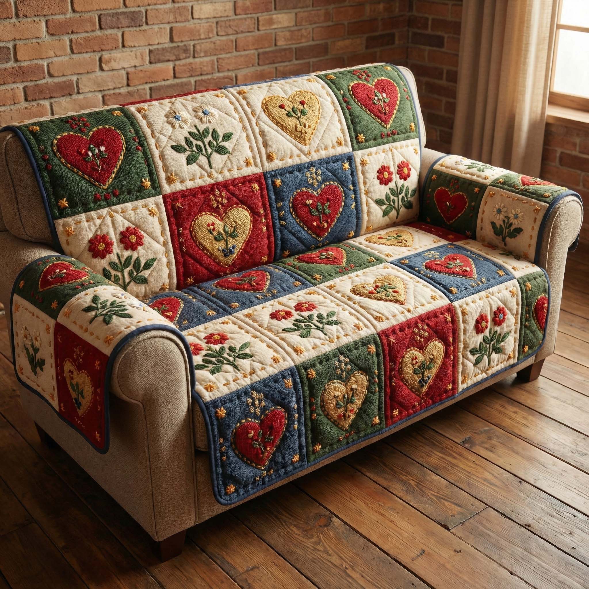Rustic Hearts Quilted Sofa Cover GFTOQM2938