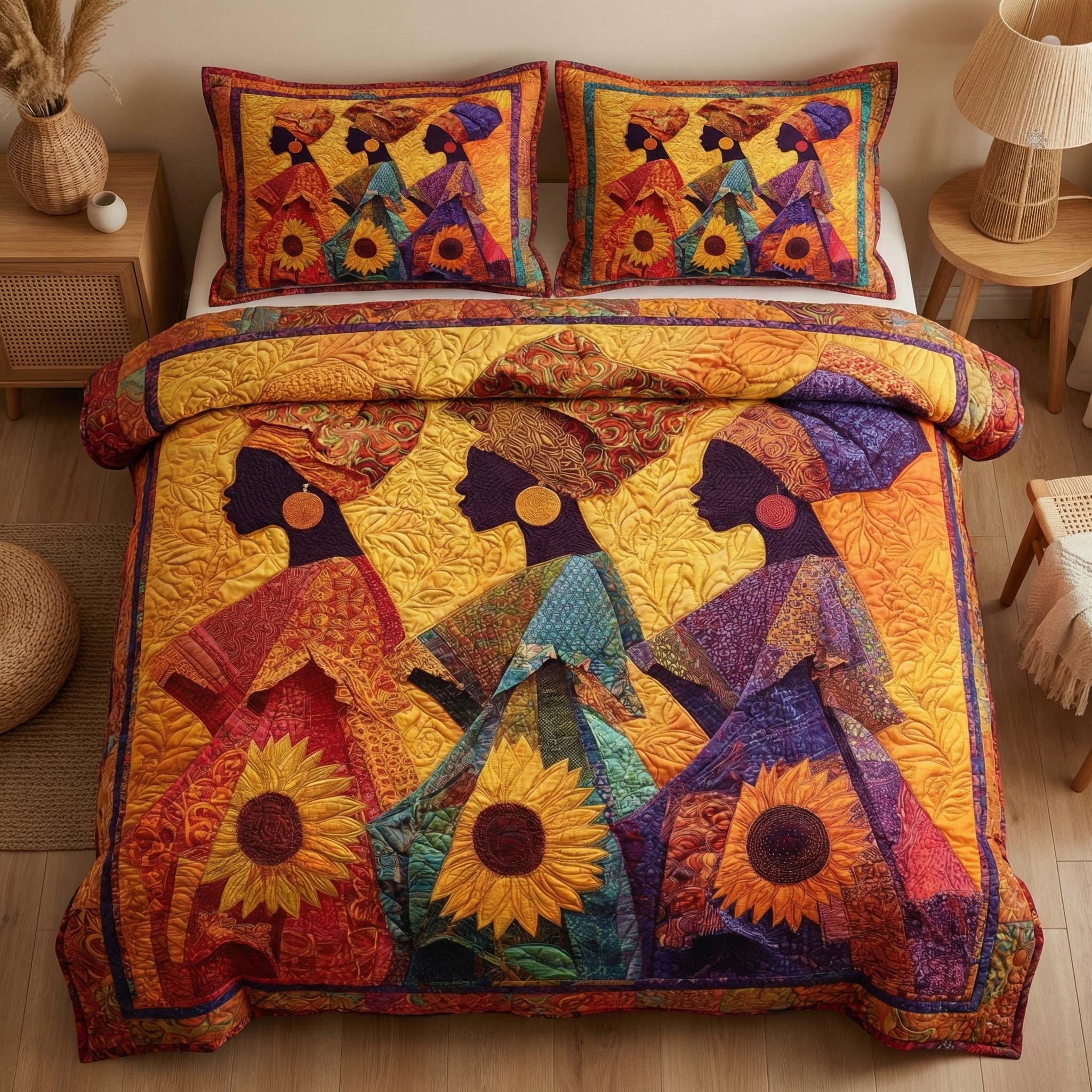 Sunflower Sisters 3-Piece Quilted Bedding Set GFTOQM2952