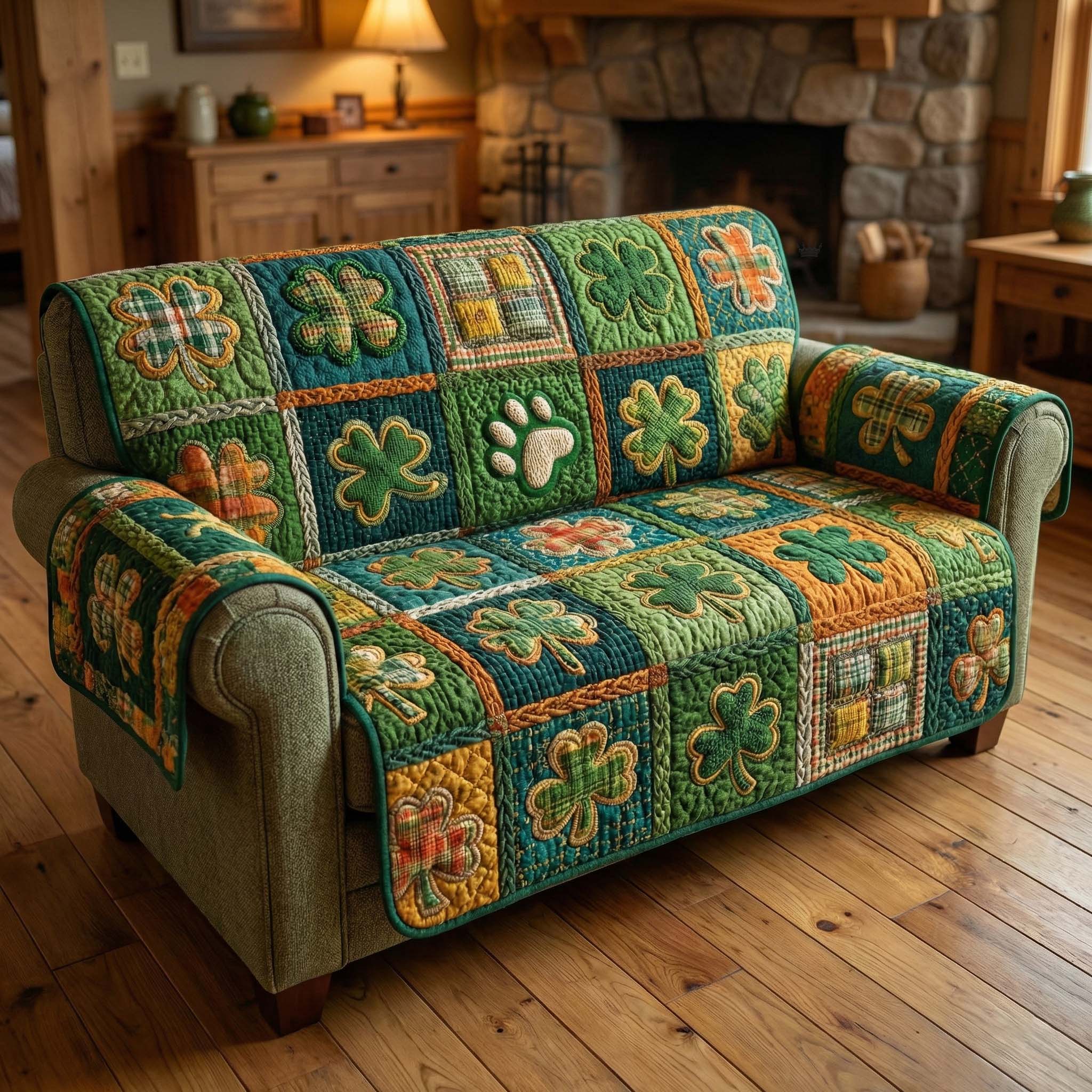 Rustic Shamrock Quilted Sofa Cover GFTOQM2980
