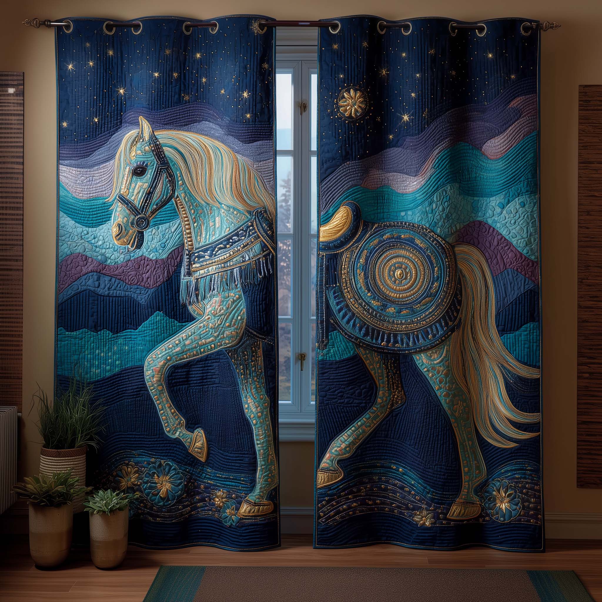 Midnight Rider Quilted Curtains GFTOQM2997