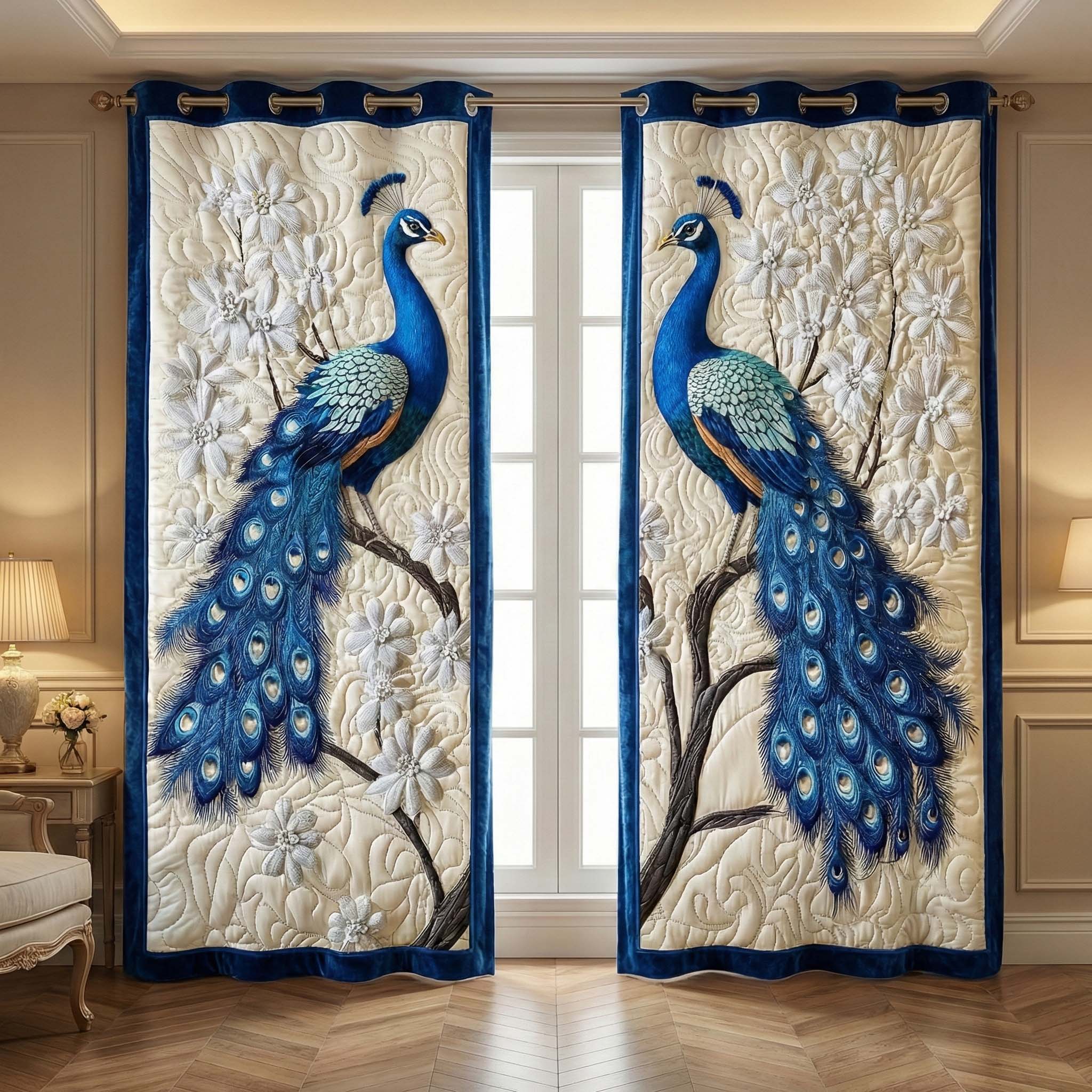 Happily Ever Peacocks Quilted Curtains GFTOQM3002