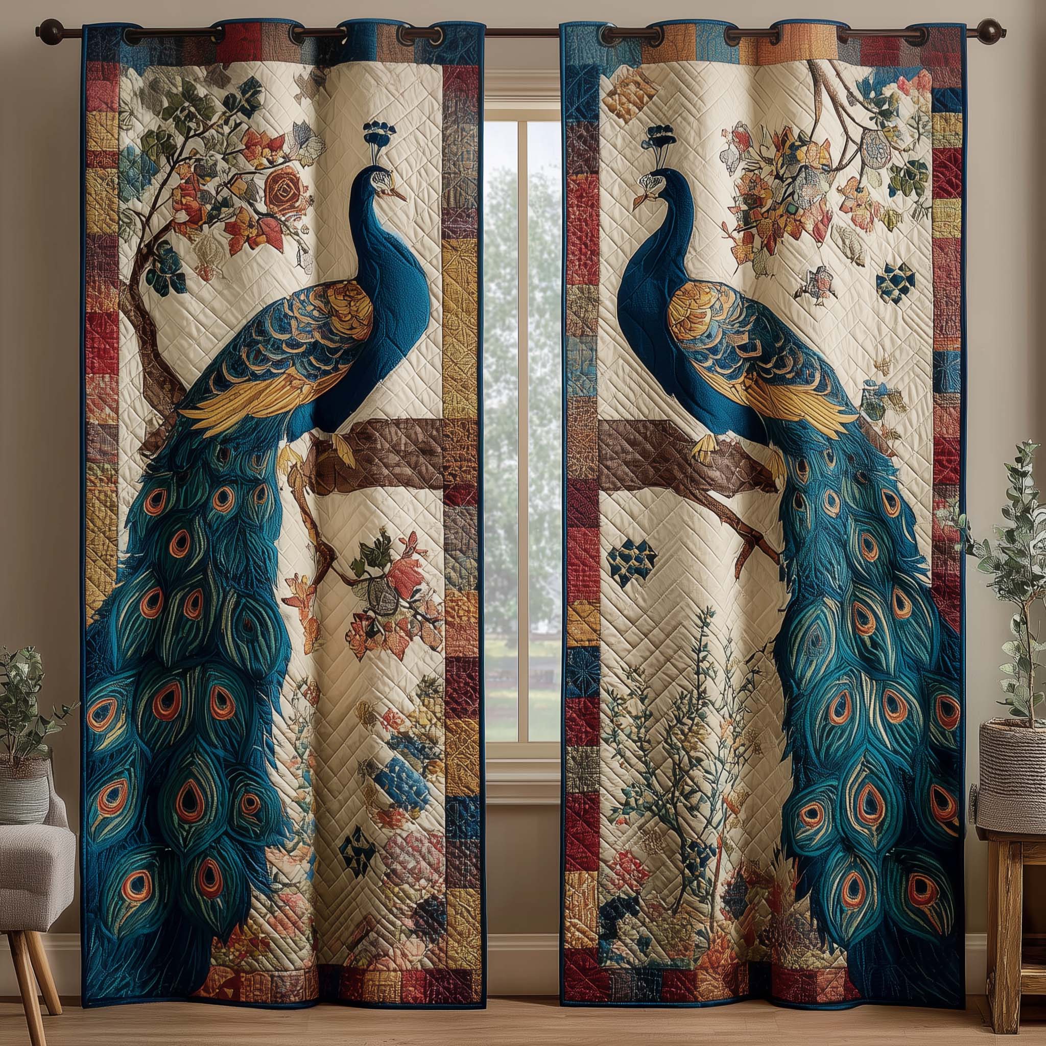Royal Peacock Quilted Curtains GFTOQM3014