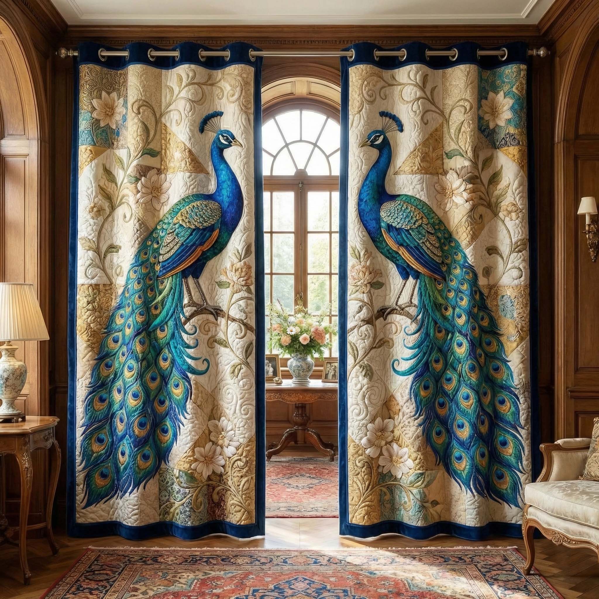 Opulent Peacock Quilted Curtains GFTOQM3015