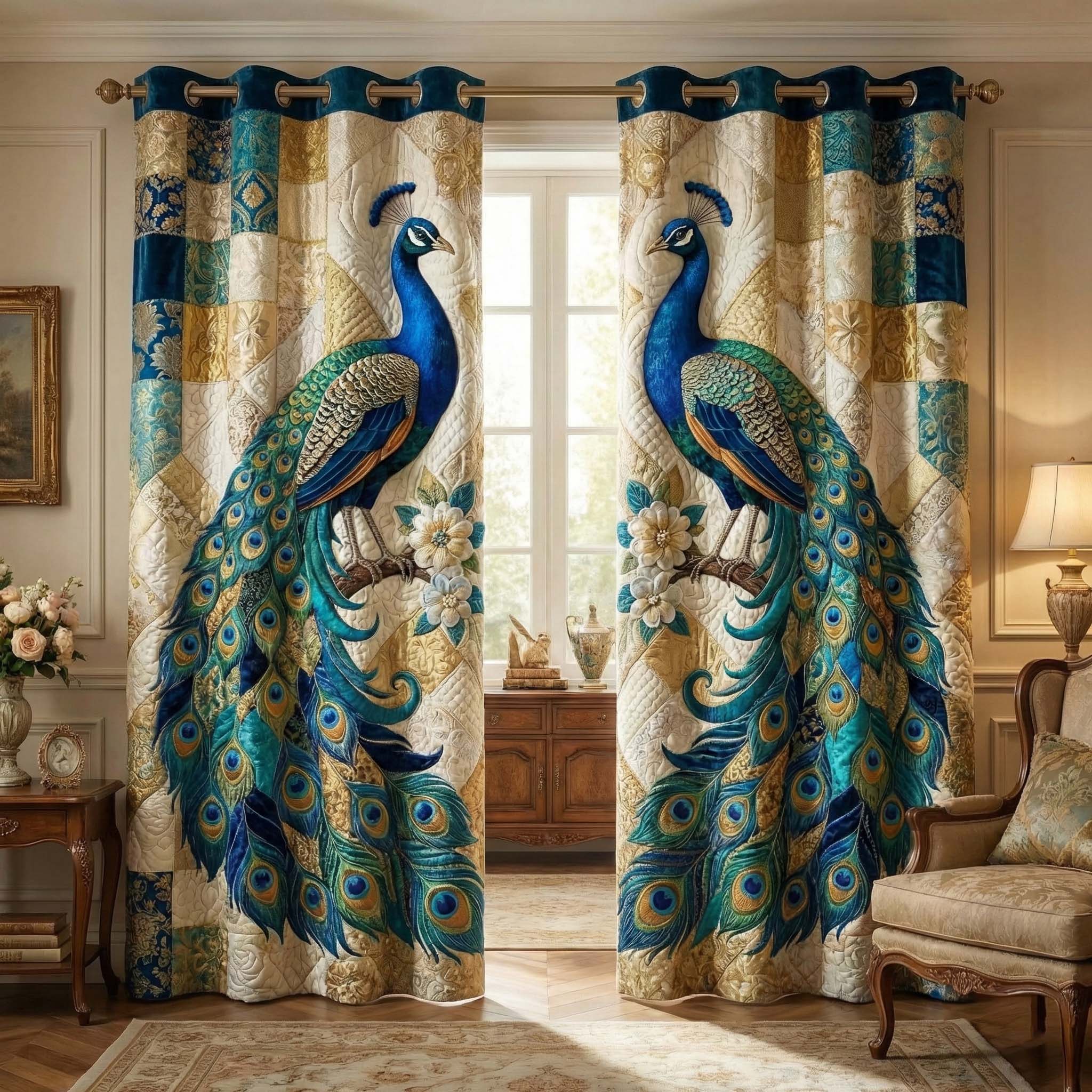 Majestic Plumage Quilted Curtains GFTOQM3016