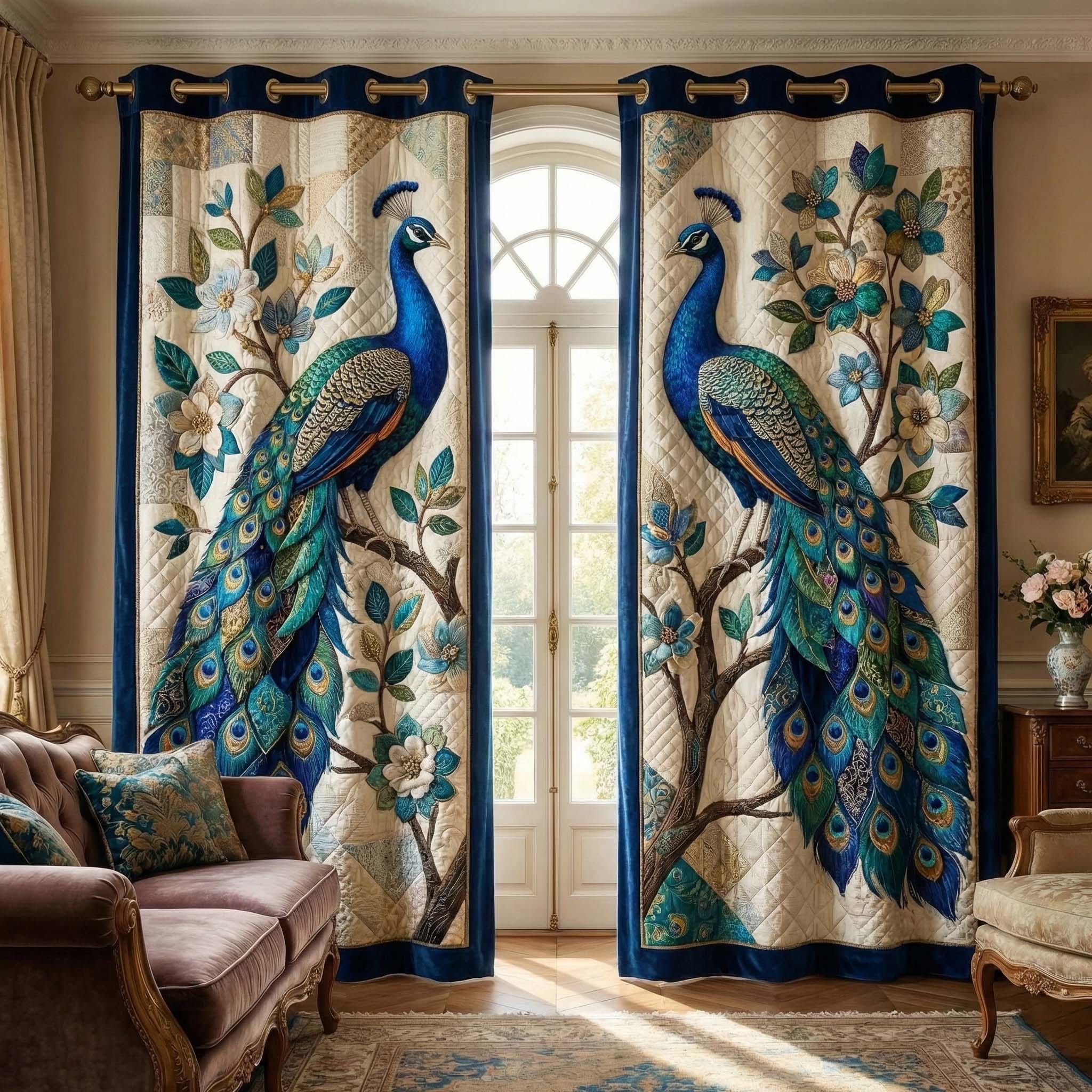 Floral Peacock Quilted Curtains GFTOQM3017