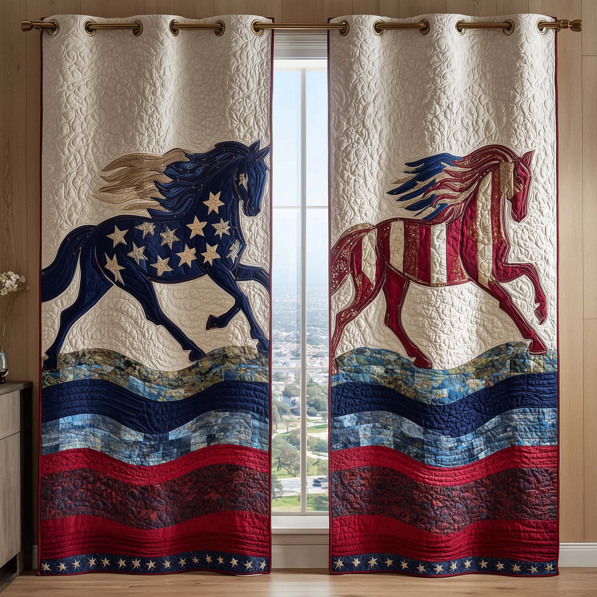 Patriot Stallions Quilted Curtains GFTOQM3043