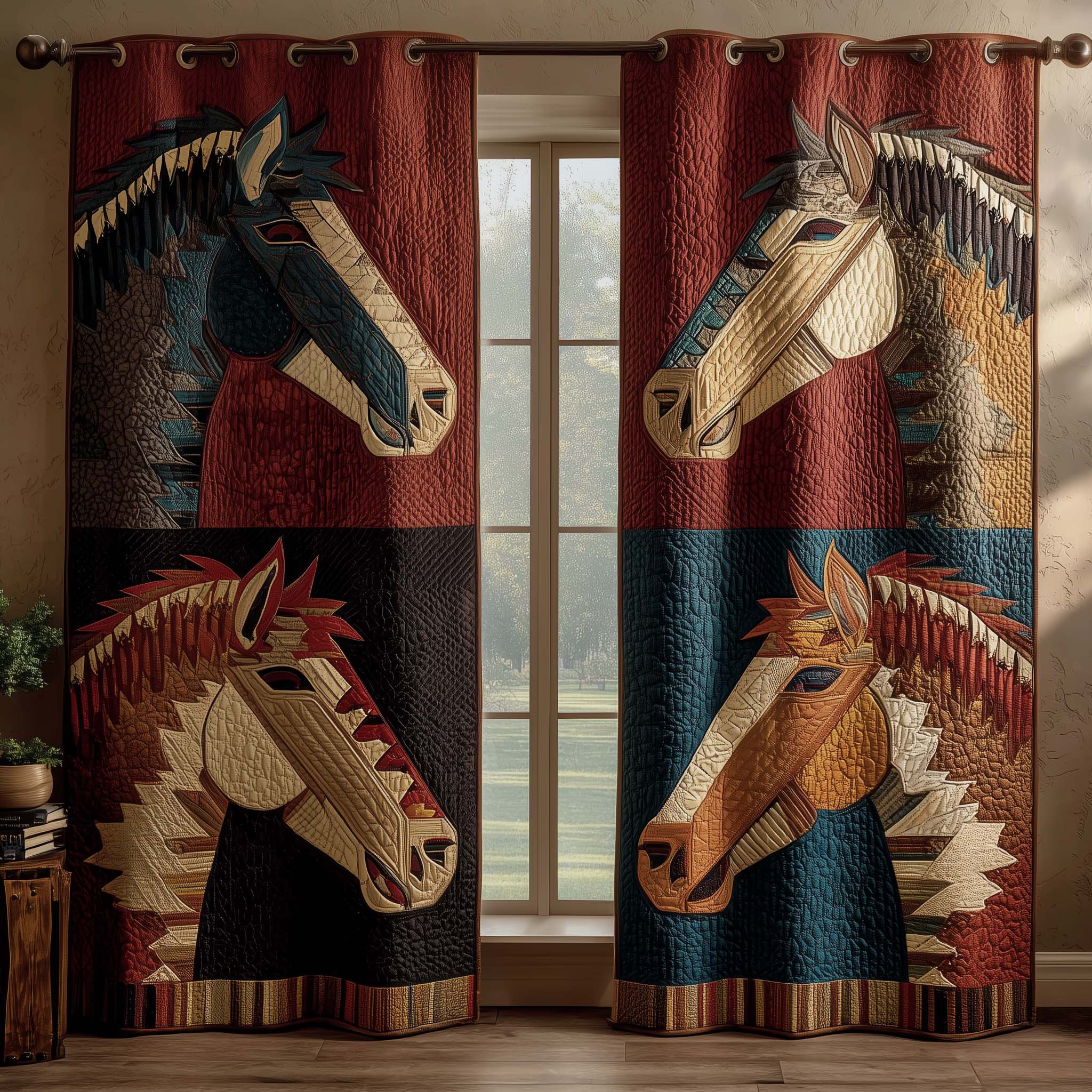Patchwork Stallions Quilted Curtains GFTOQM3044