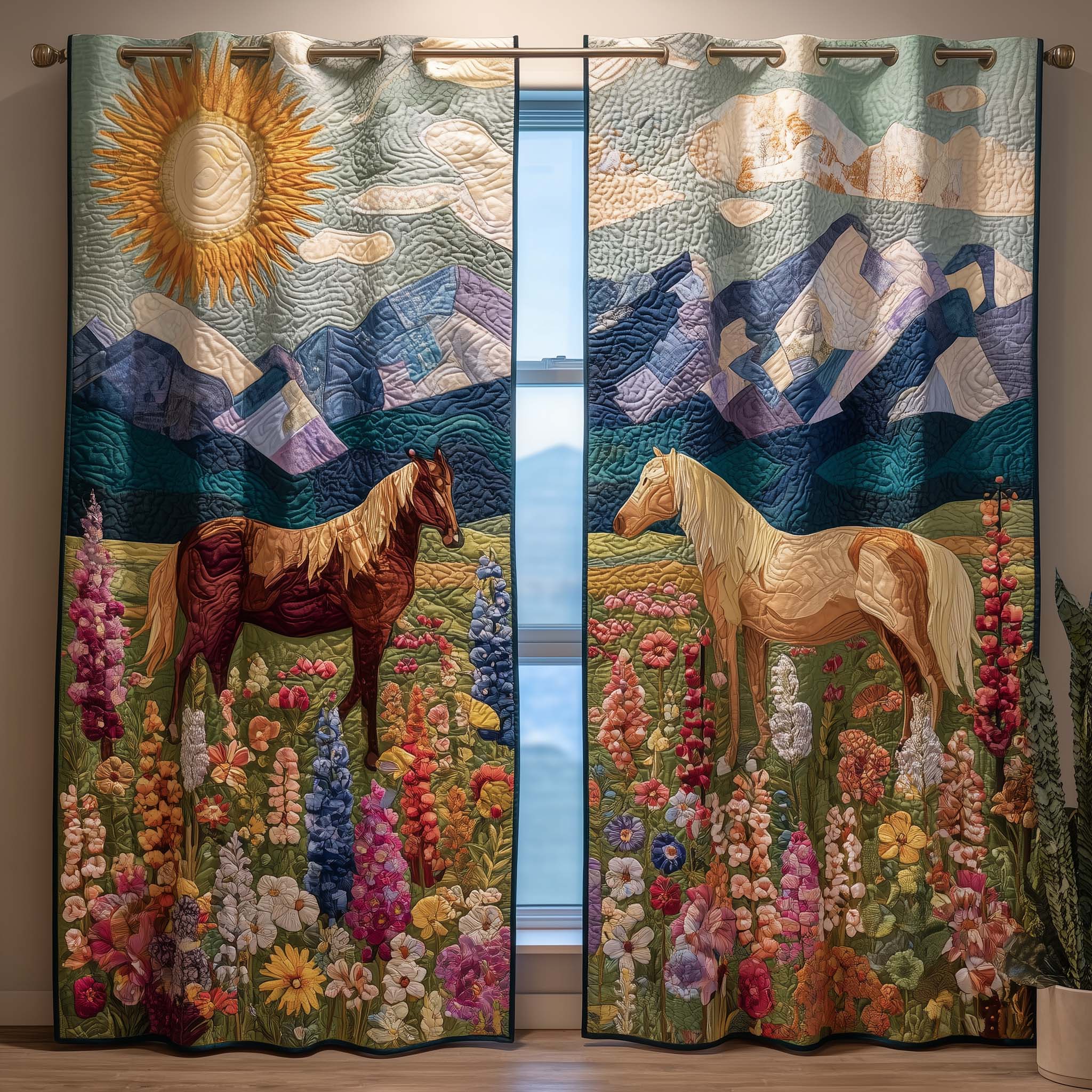 Meadow Horses Quilted Curtains GFTOQM3046